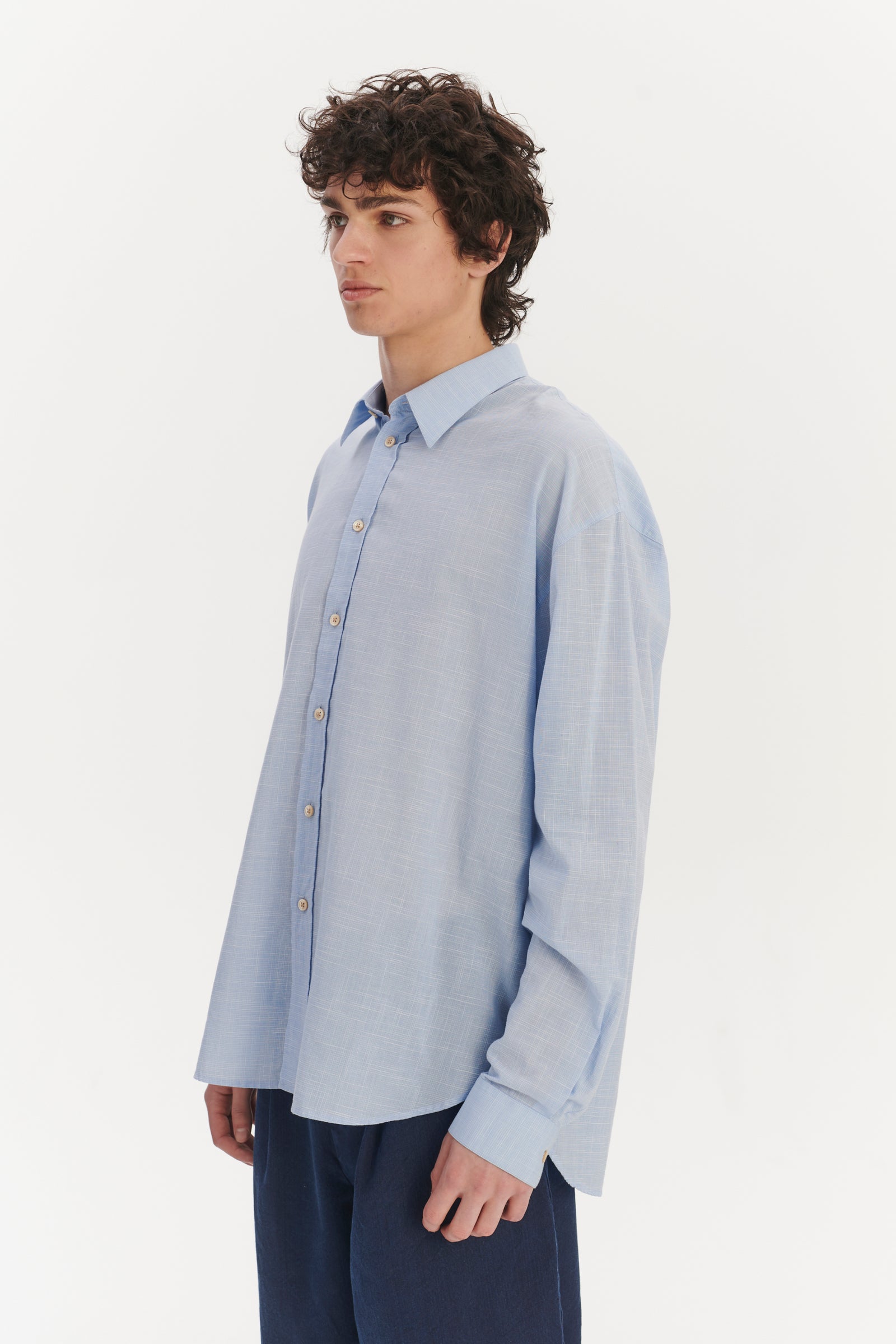 Oversized Delta Shirt in a Light Blue Airy Italian Cotton