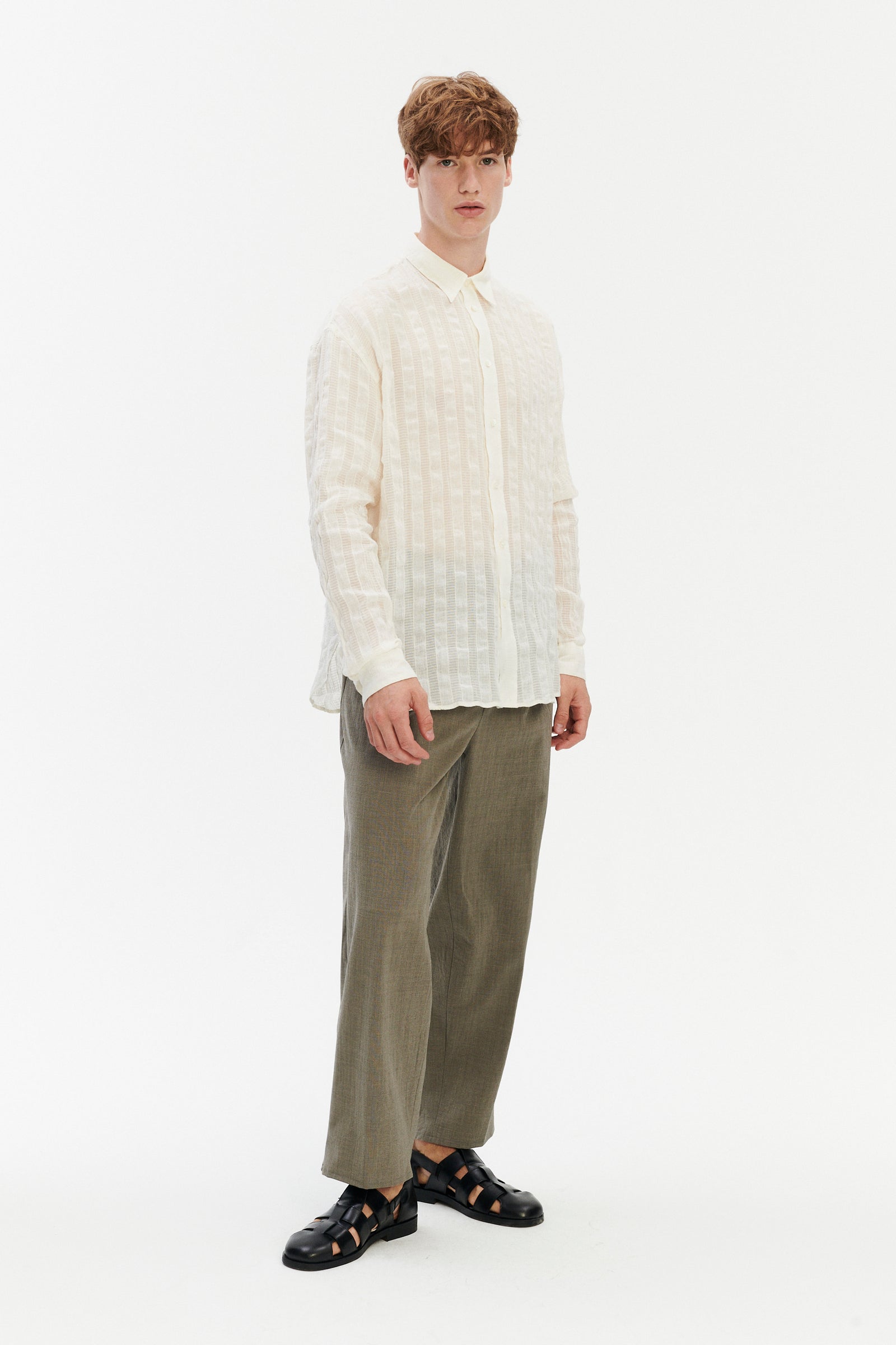 Oversized Delta Shirt in a Cream White Airy Portuguese Cotton and Tencel