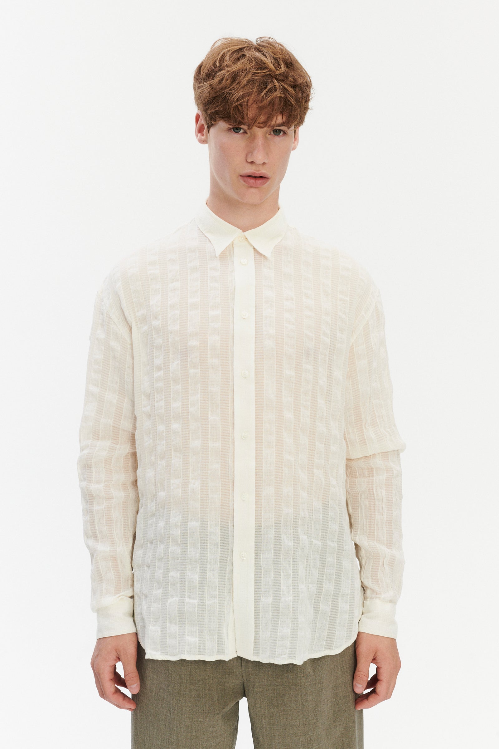 Oversized Delta Shirt in a Cream White Airy Portuguese Cotton and Tencel