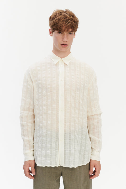 Oversized Delta Shirt in a Cream White Airy Portuguese Cotton and Tencel
