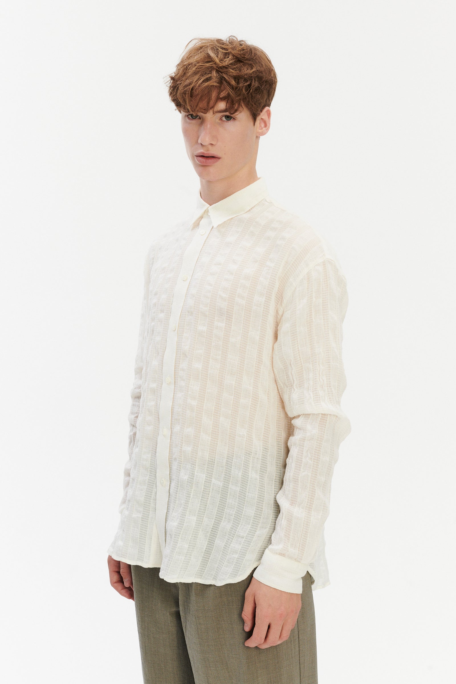 Oversized Delta Shirt in a Cream White Airy Portuguese Cotton and Tencel