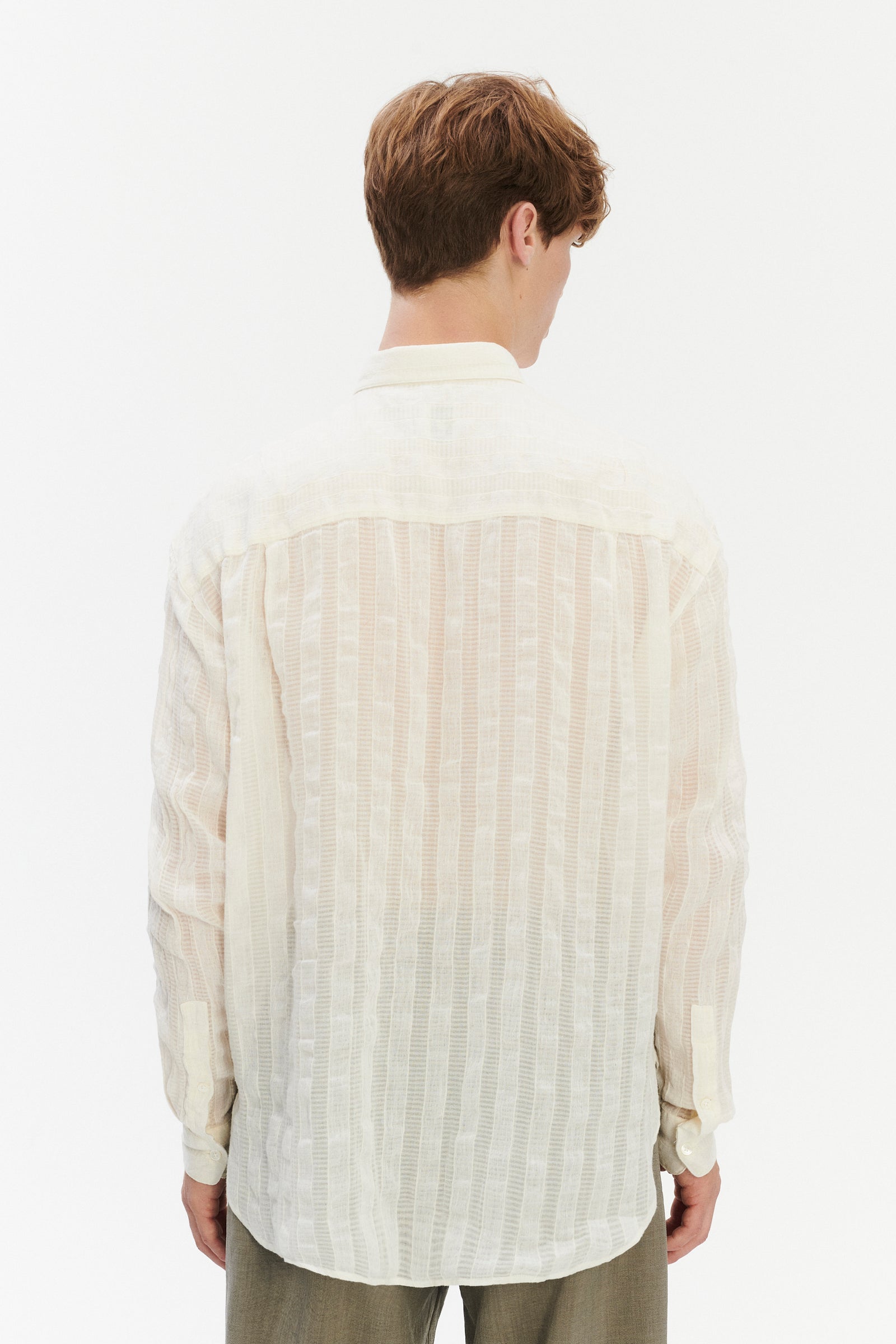 Oversized Delta Shirt in a Cream White Airy Portuguese Cotton and Tencel