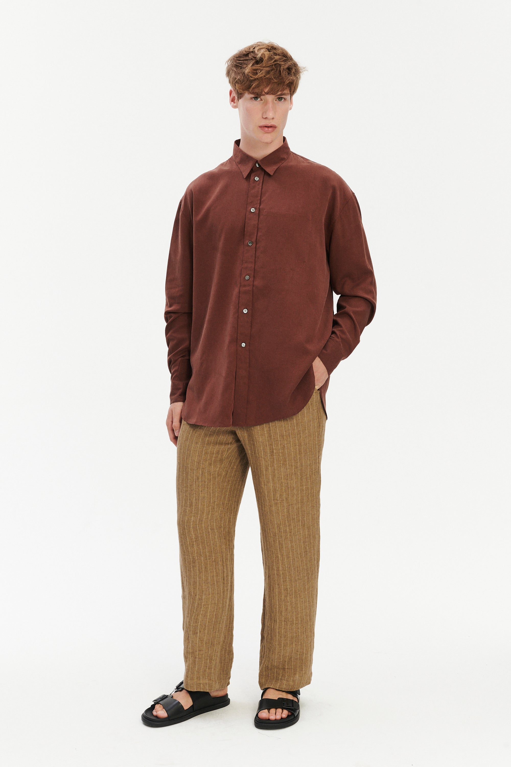 Oversized Shirt in a Japanese Blend of Lyocell and Cotton in Brown