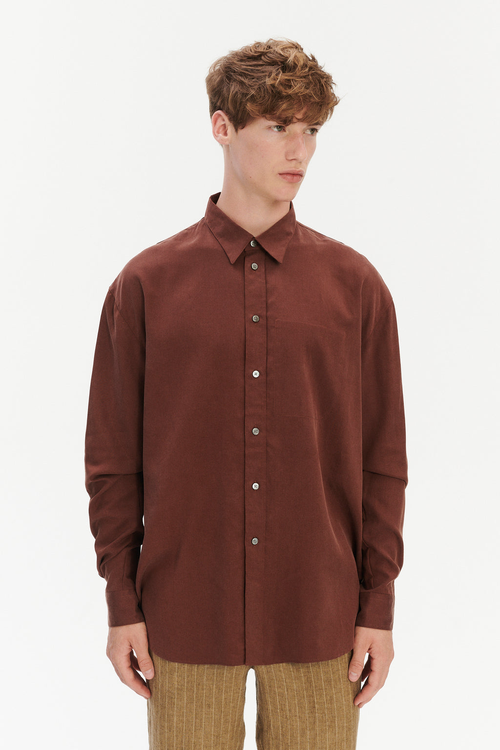 Oversized Shirt in a Japanese Blend of Lyocell and Cotton in Brown