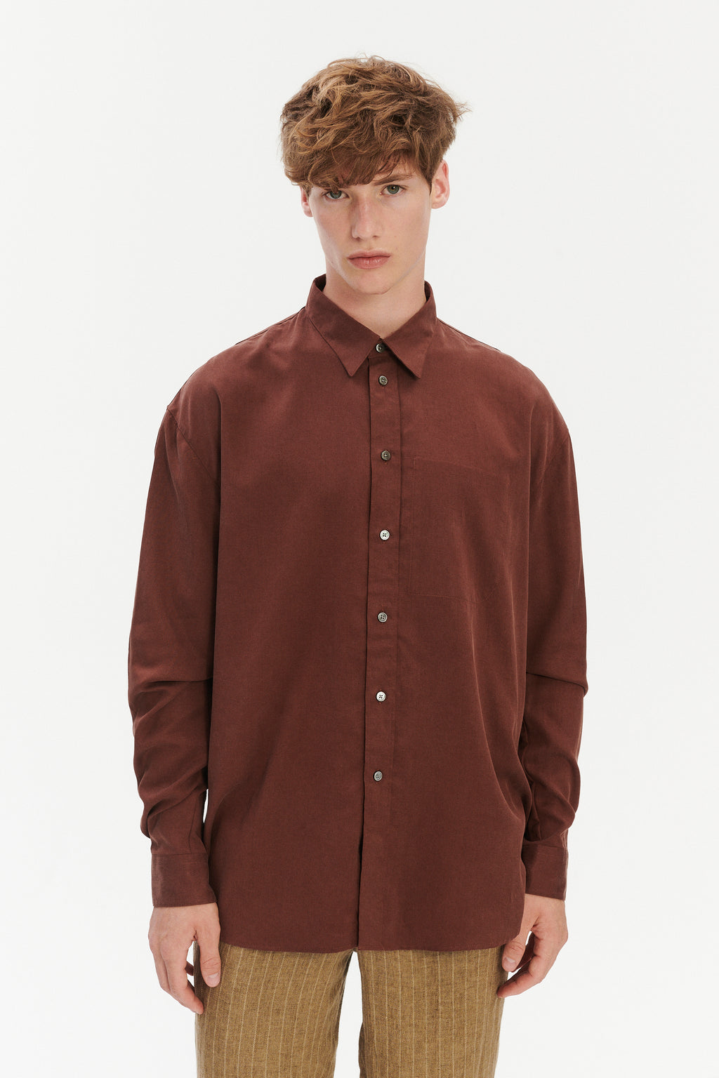 Oversized Shirt in a Japanese Blend of Lyocell and Cotton in Brown