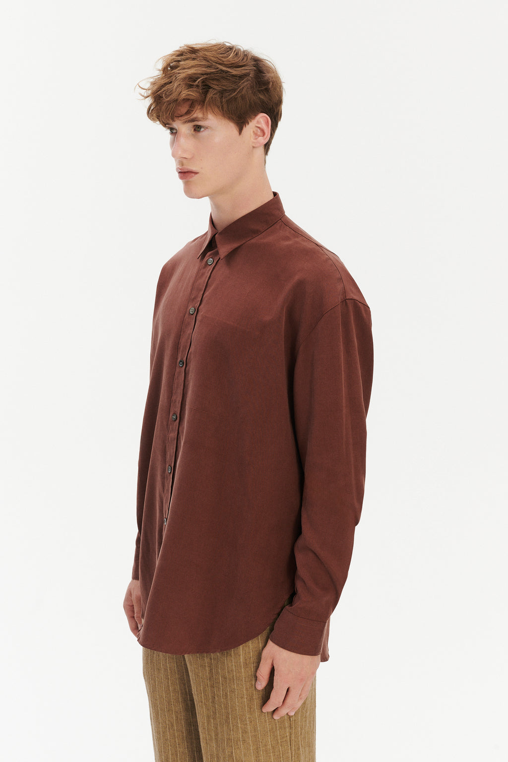 Oversized Shirt in a Japanese Blend of Lyocell and Cotton in Brown