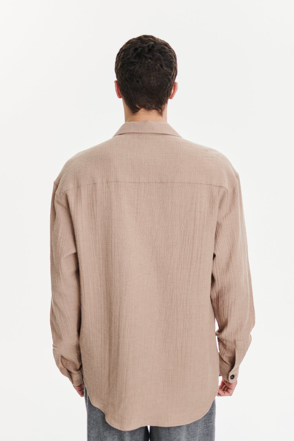 Relaxed Oversized Leisure Shirt in a Soft Cashmere and Cotton Seersucker
