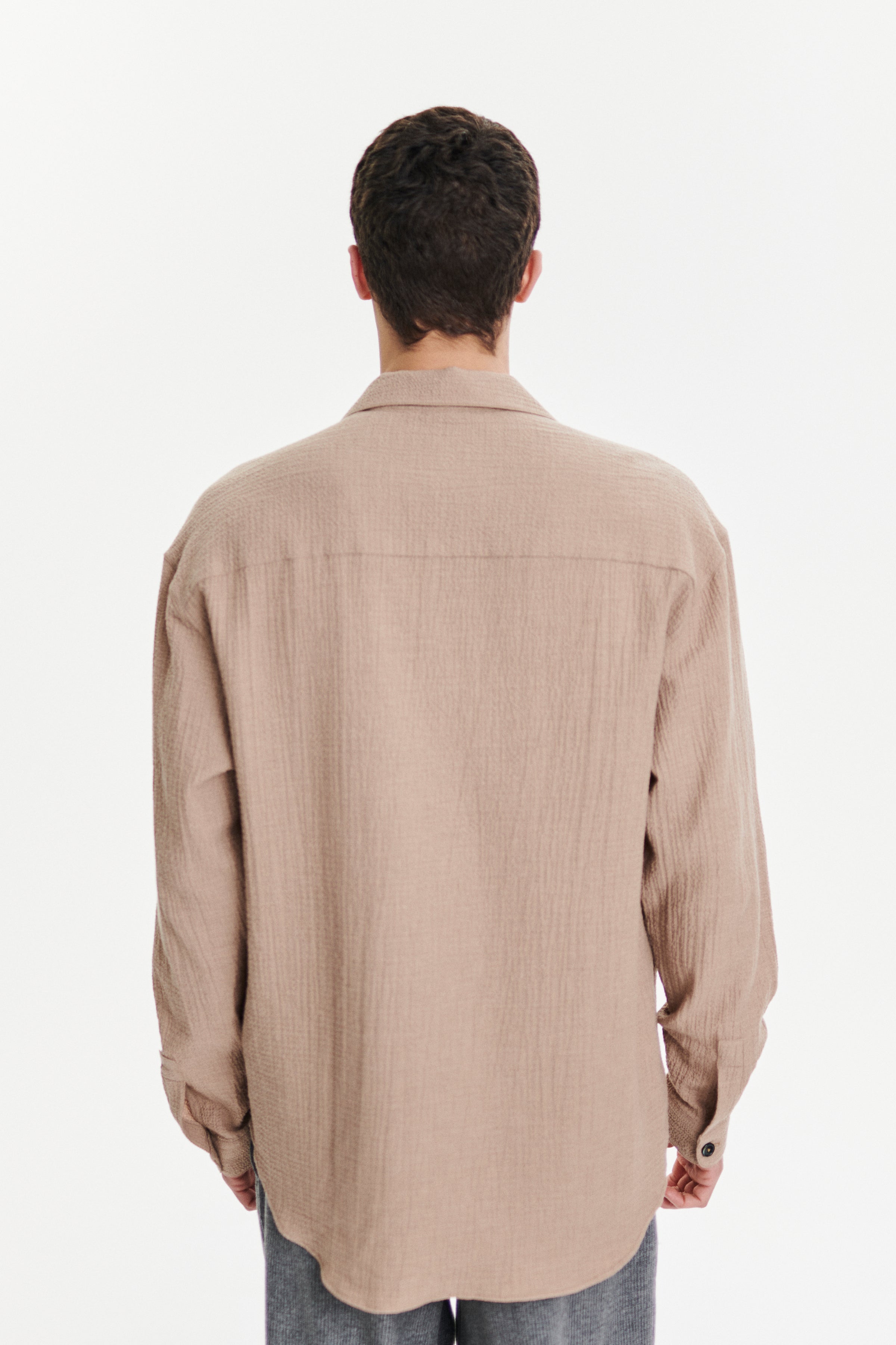Relaxed Oversized Leisure Shirt in a Soft Cashmere and Cotton Seersucker