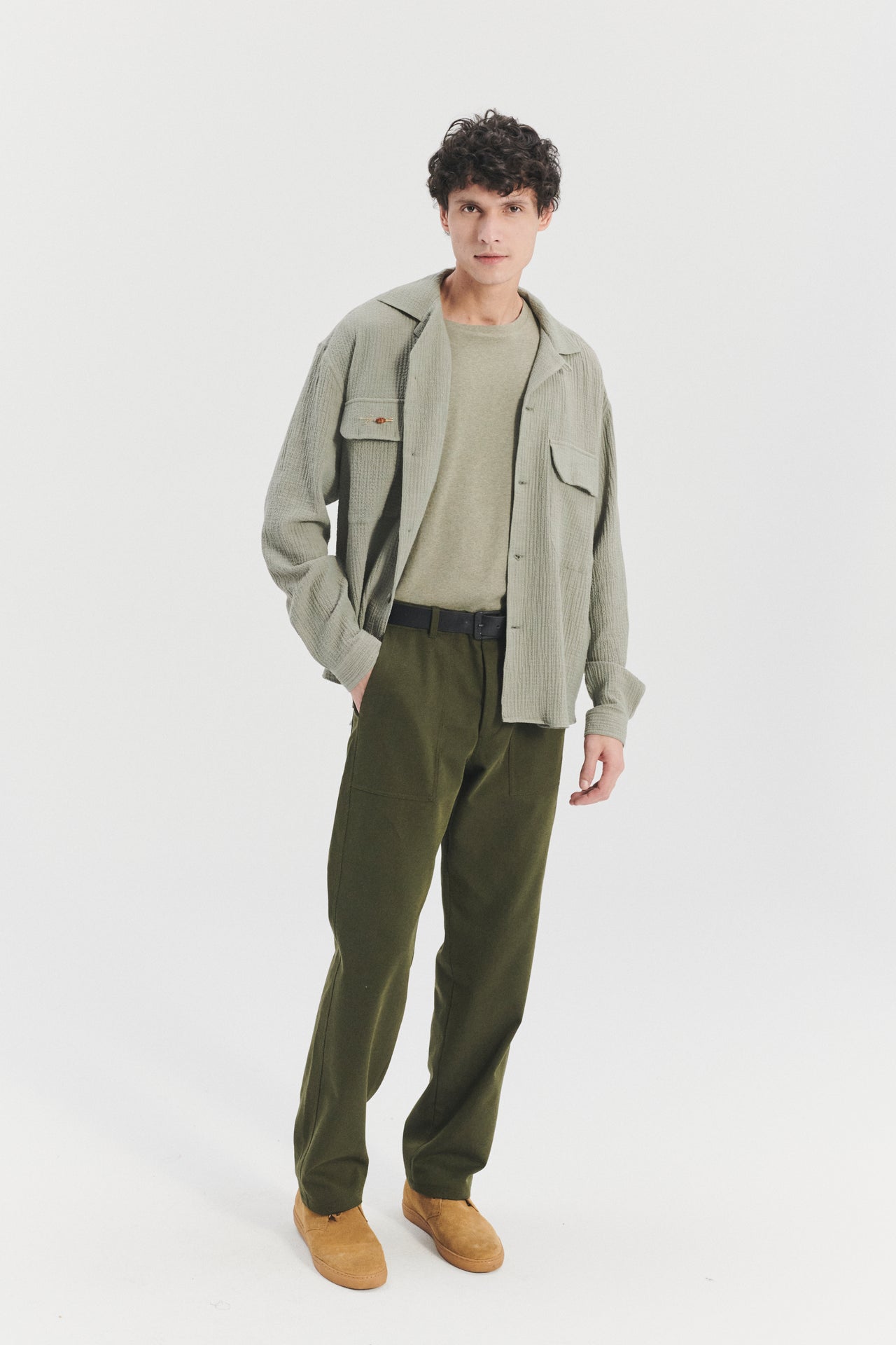 Relaxed Oversized Leisure Shirt in a  Cashmere and Cotton Seersucker