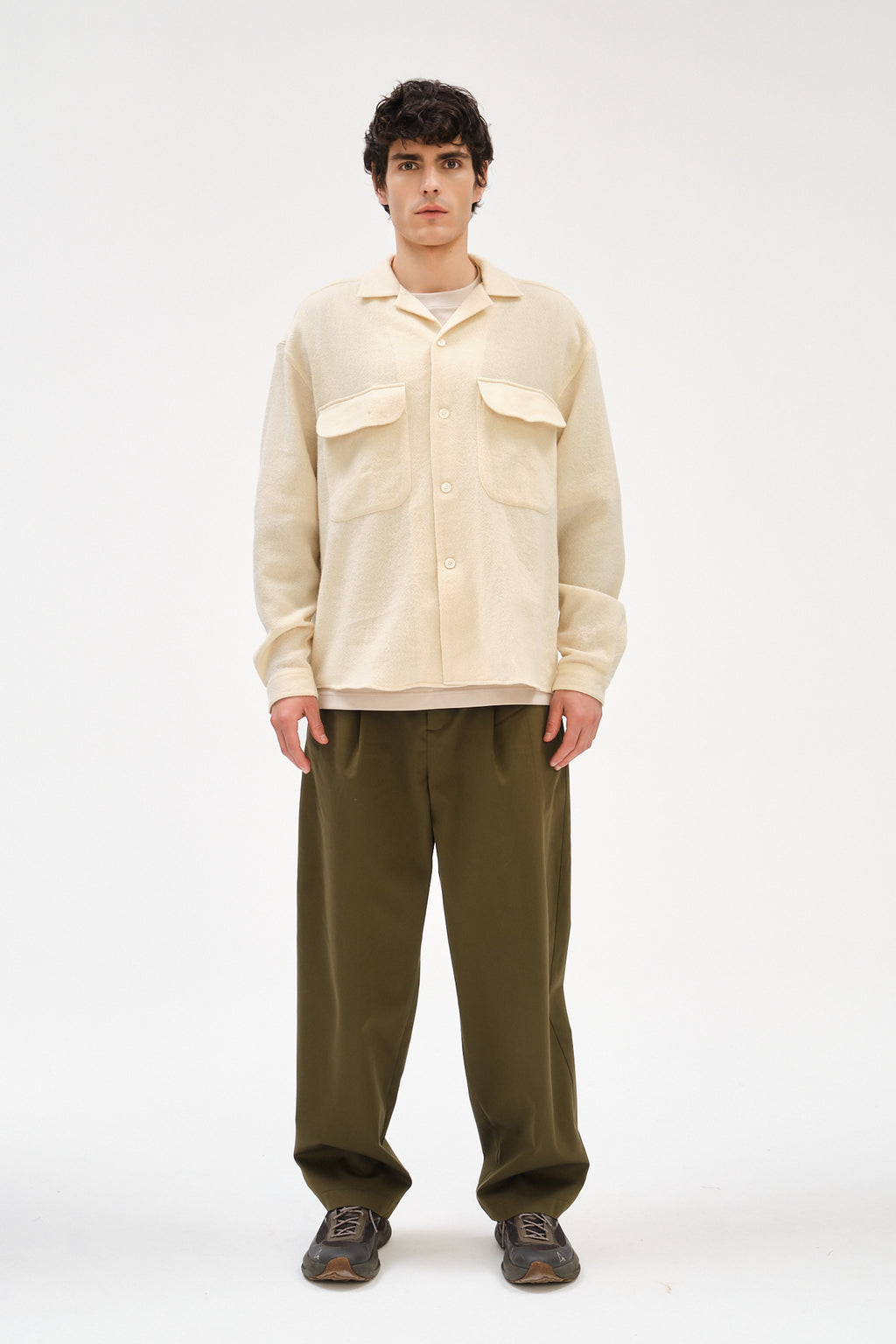 Oversized Shirt with Patched Pockets in Japanese Light Combed Wool