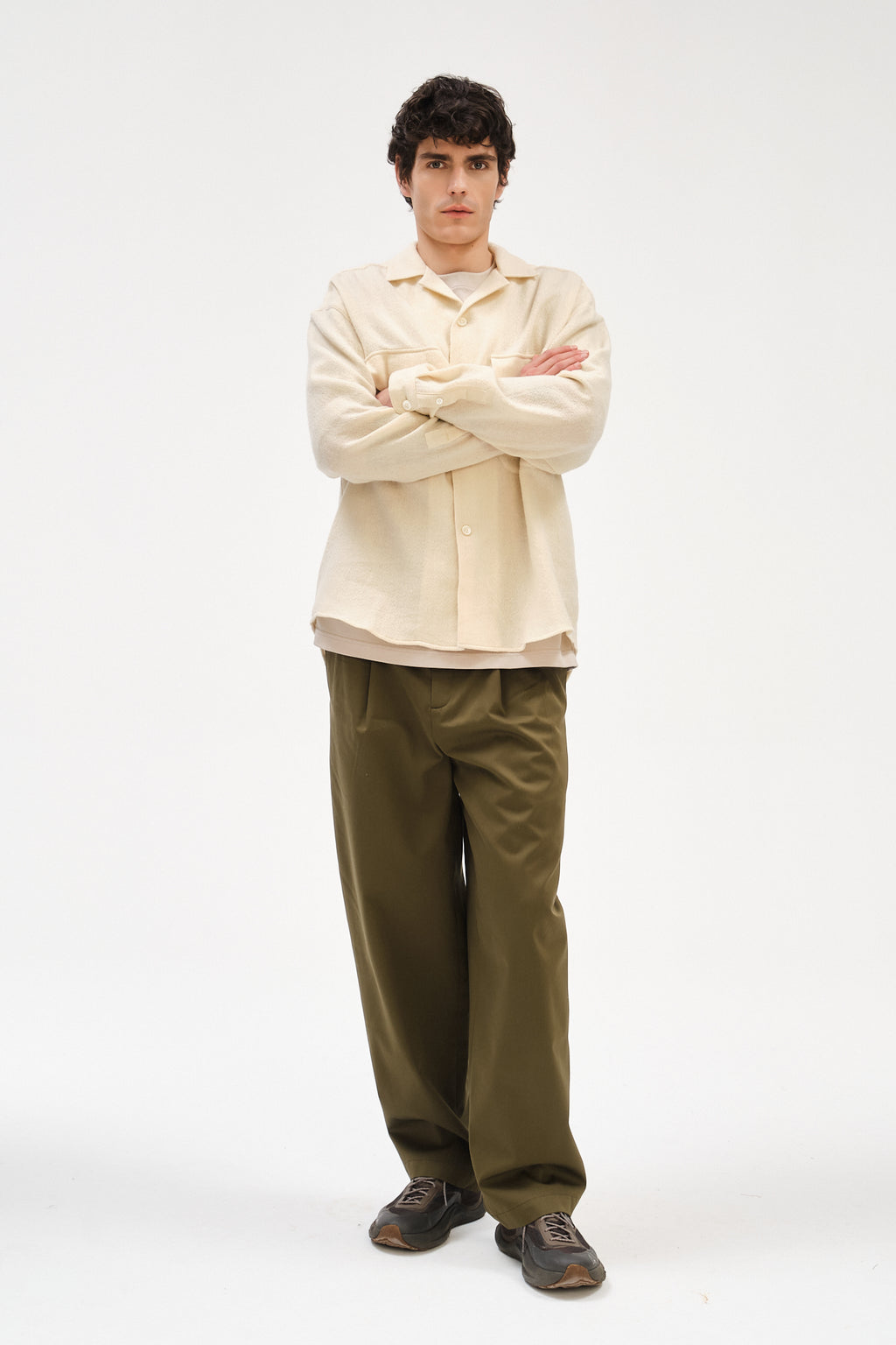 Oversized Shirt with Patched Pockets in Japanese Light Combed Wool
