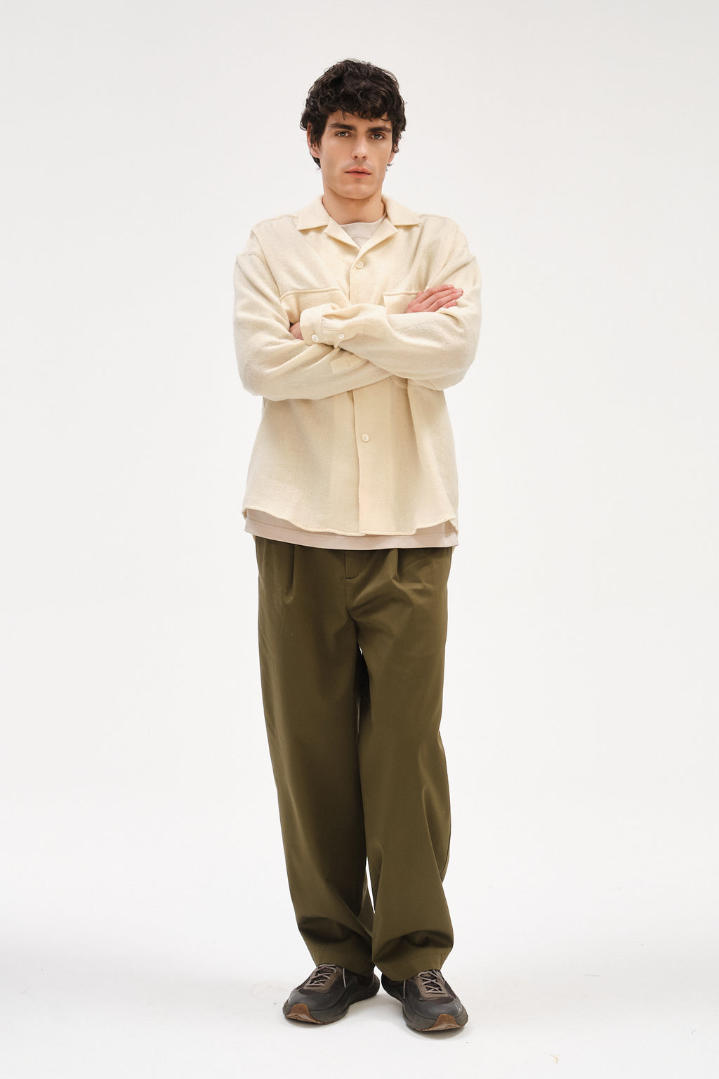 Oversized Shirt with Patched Pockets in Japanese Light Combed Wool