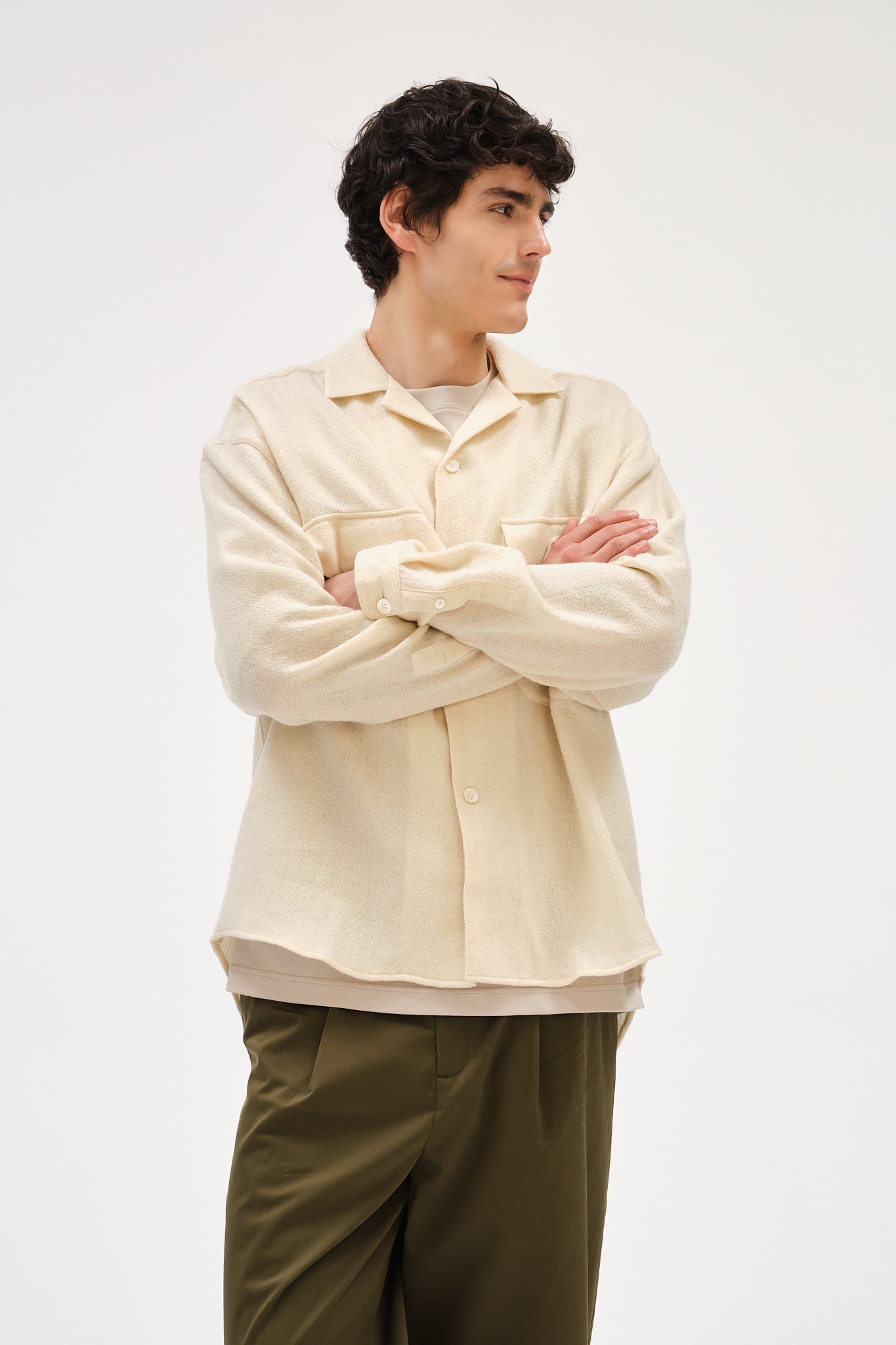 Oversized Shirt with Patched Pockets in Japanese Light Combed Wool