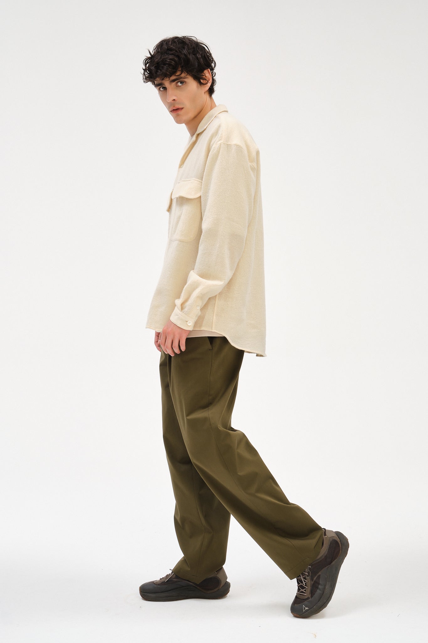 Oversized Shirt with Patched Pockets in Japanese Light Combed Wool
