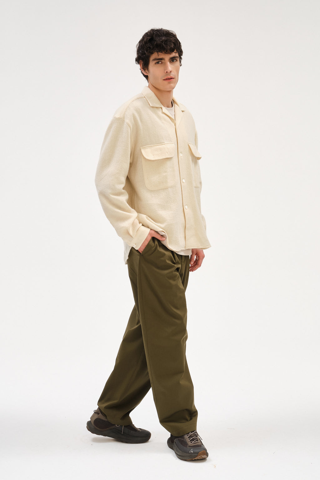 Oversized Shirt with Patched Pockets in Japanese Light Combed Wool