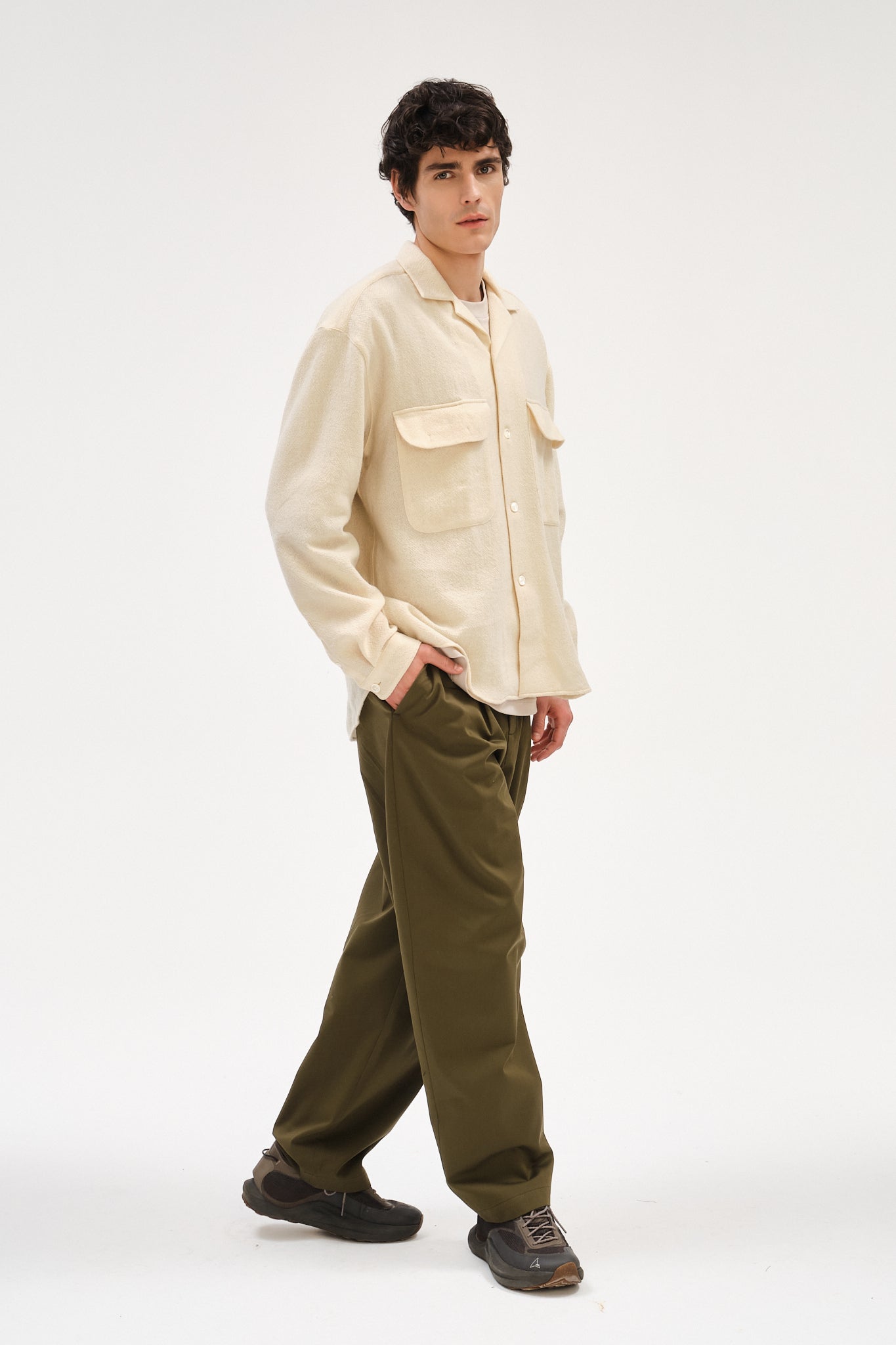 Oversized Shirt with Patched Pockets in Japanese Light Combed Wool