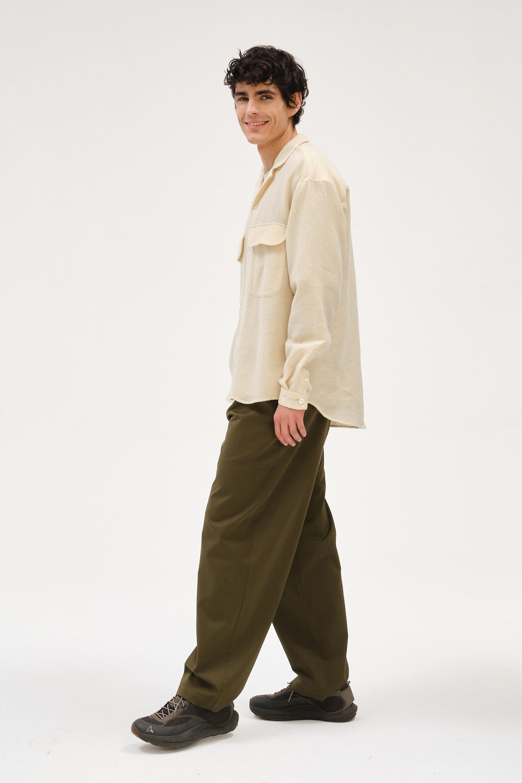 Oversized Shirt with Patched Pockets in Japanese Light Combed Wool