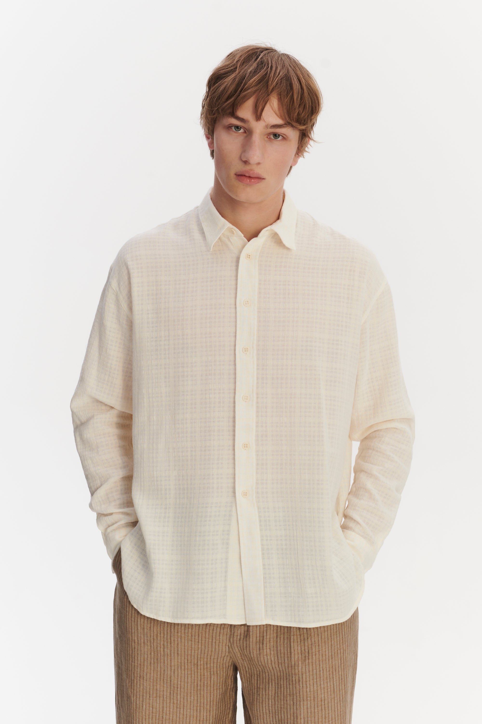 Oversized Rider Shirt in a Cream White Airy Structural Portuguese Cotton