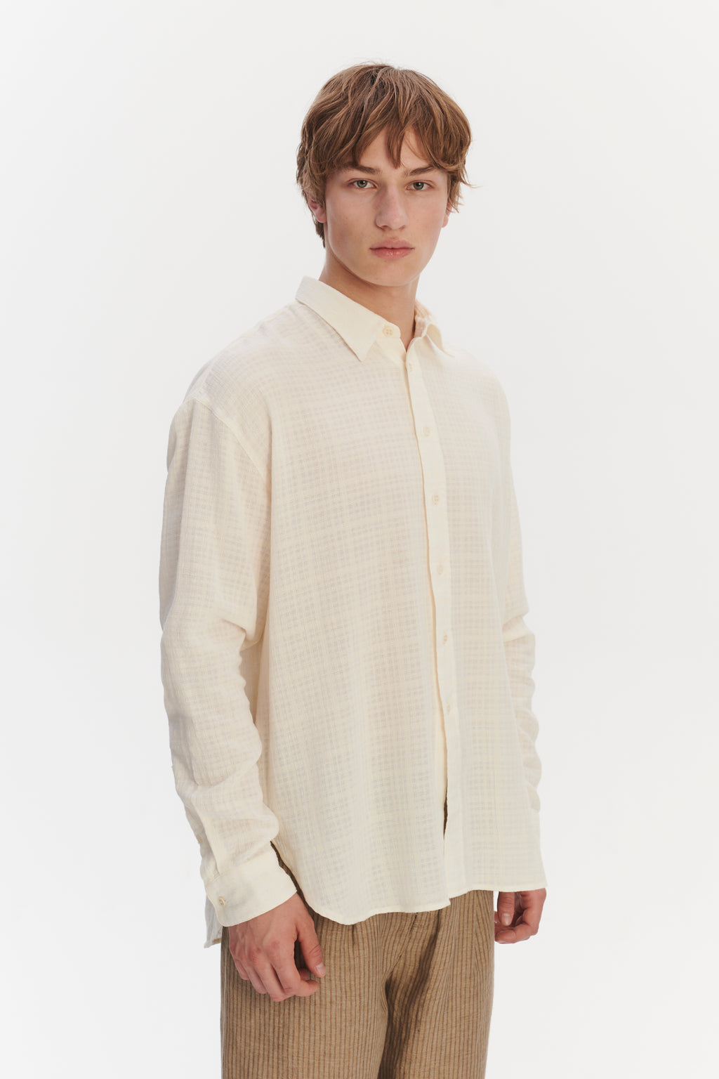 Oversized Rider Shirt in a Cream White Airy Structural Portuguese Cotton
