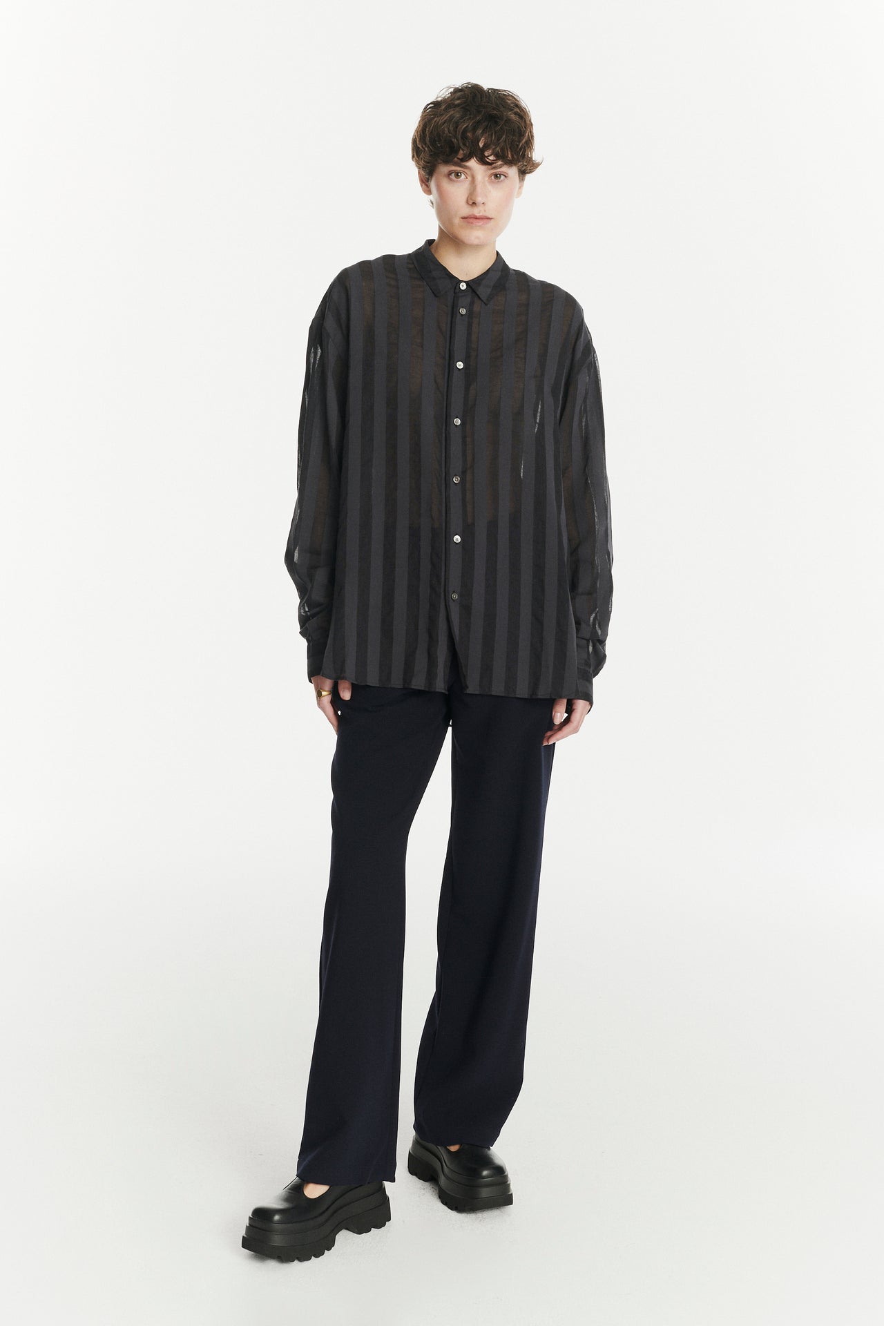 Oversized Rider Shirt in a Black Translucent and Airy Portuguese Cotton and Lyocell