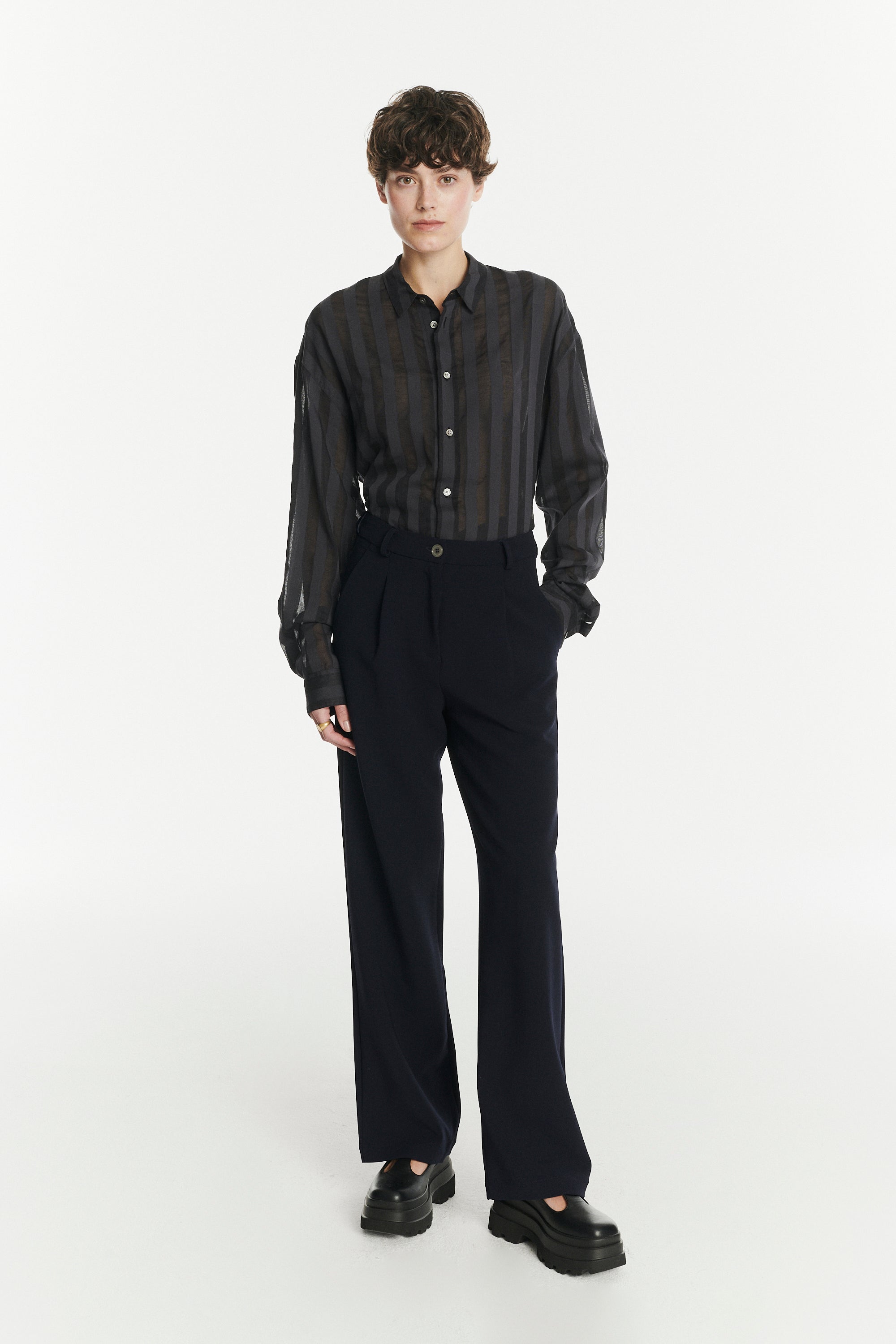 Oversized Rider Shirt in a Black Translucent and Airy Portuguese Cotton and Lyocell