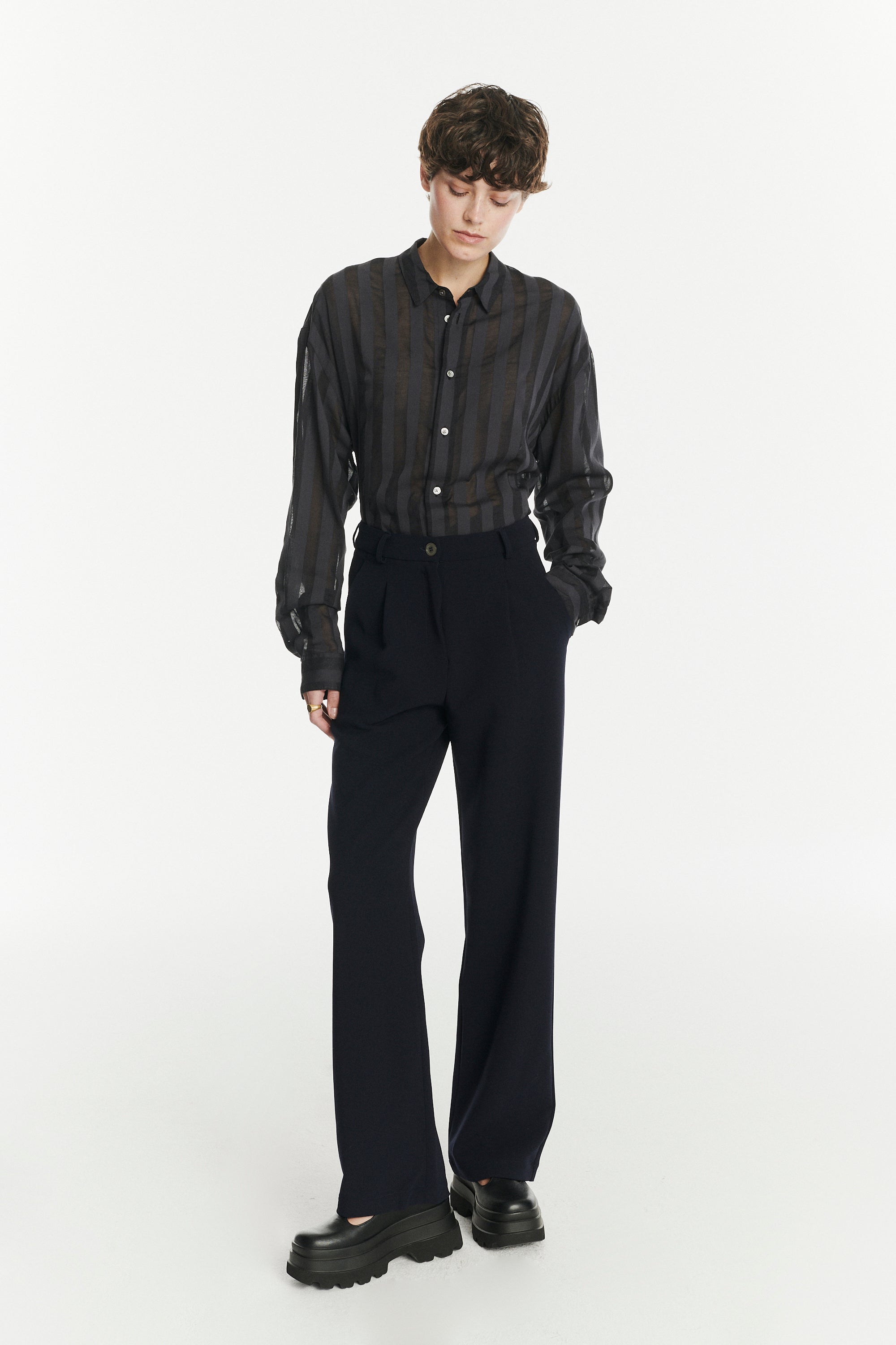 Oversized Rider Shirt in a Black Translucent and Airy Portuguese Cotton and Lyocell