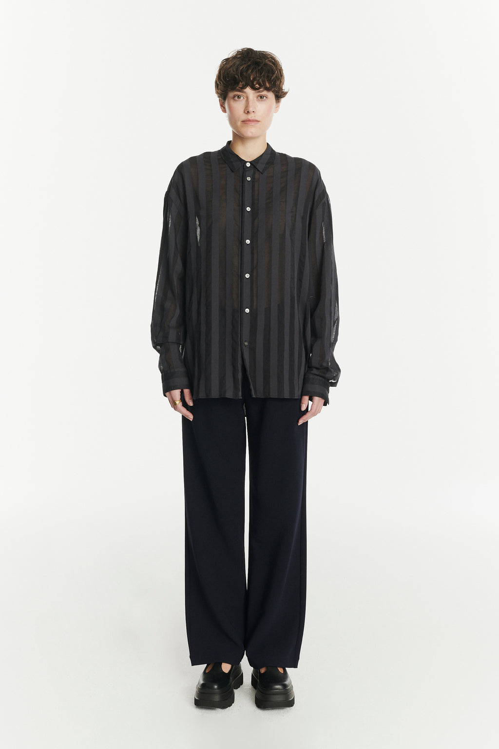 Oversized Rider Shirt in a Black Translucent and Airy Portuguese Cotton and Lyocell