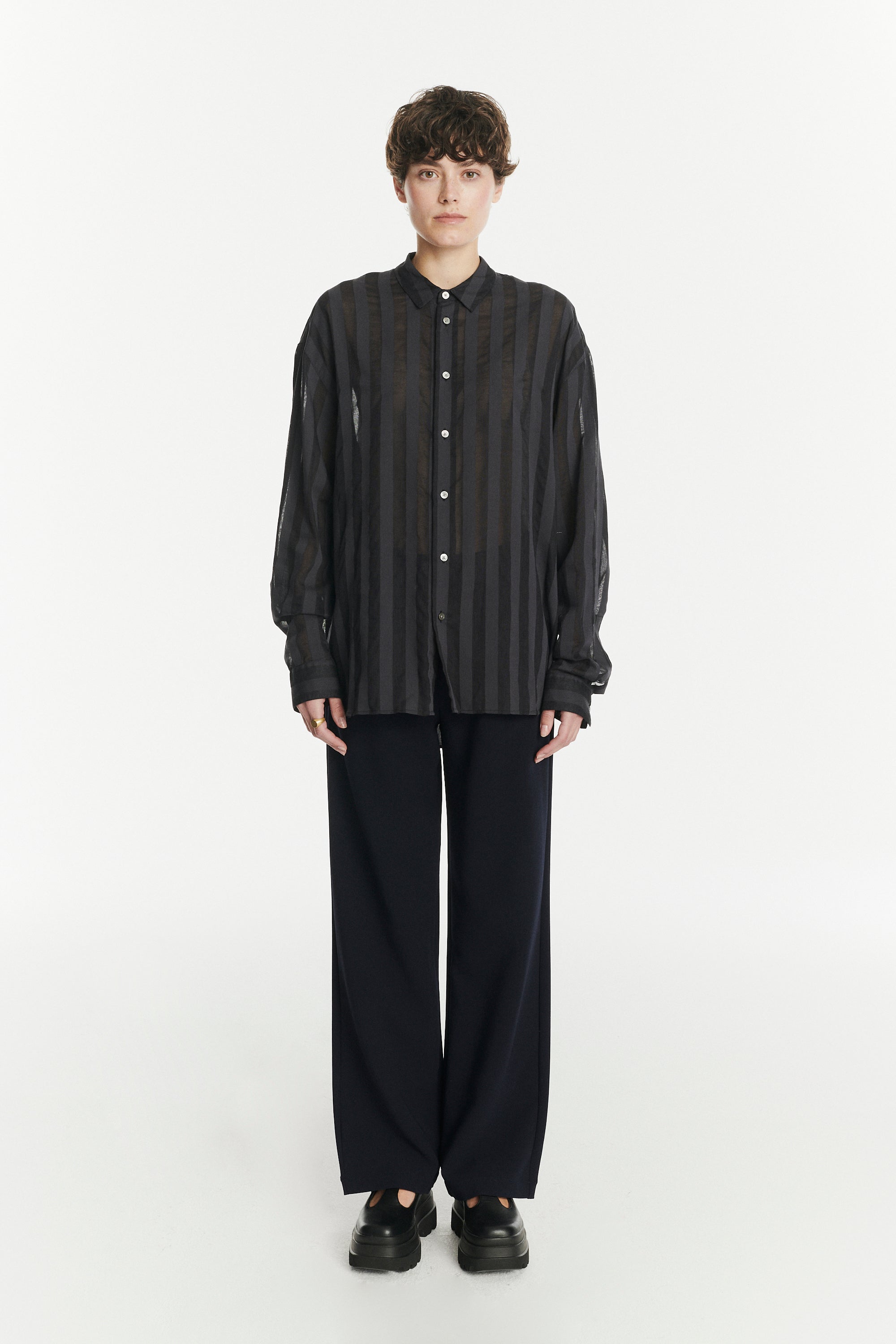 Oversized Rider Shirt in a Black Translucent and Airy Portuguese Cotton and Lyocell