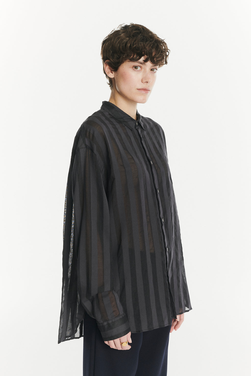 Oversized Rider Shirt in a Black Translucent and Airy Portuguese Cotton and Lyocell