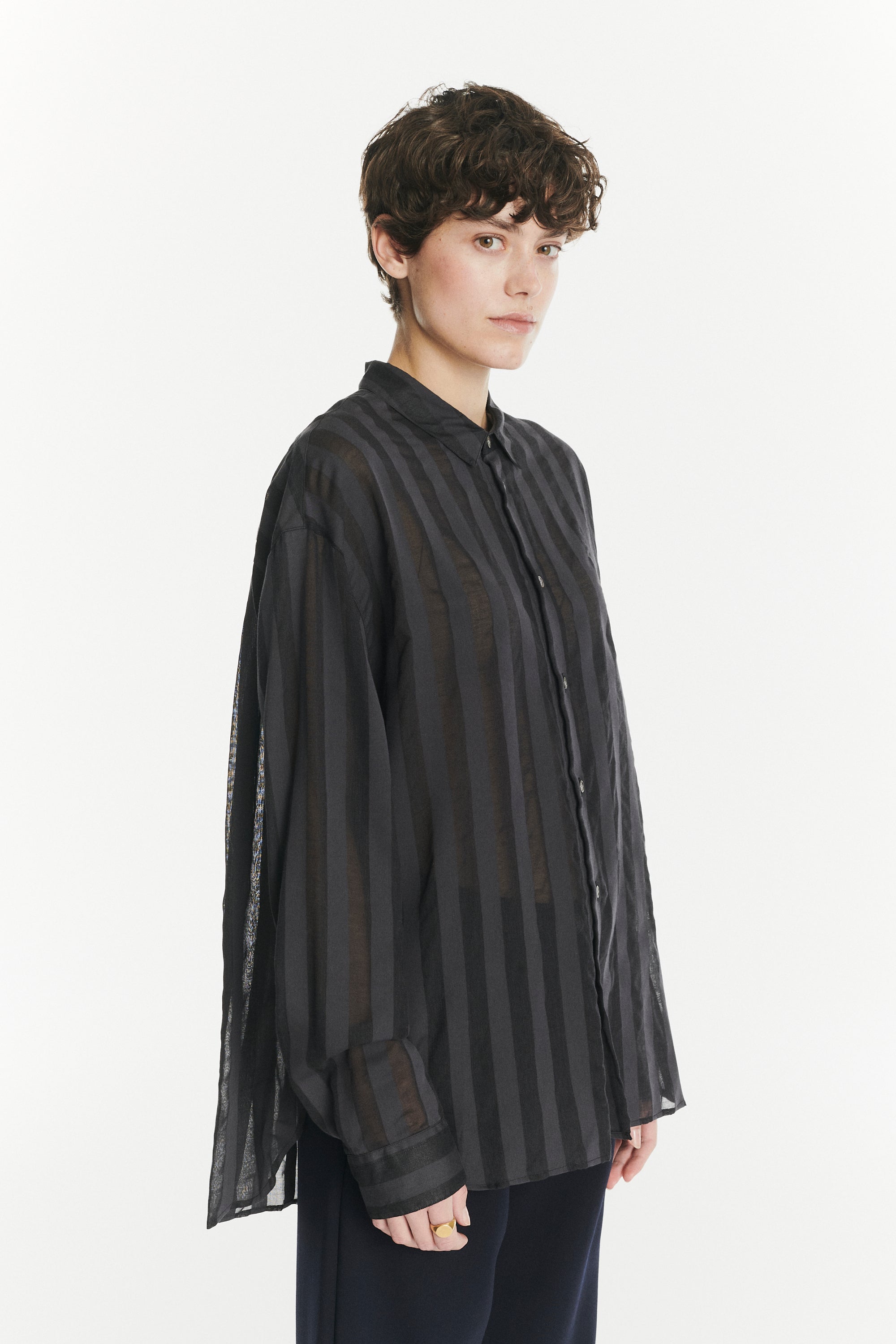 Oversized Rider Shirt in a Black Translucent and Airy Portuguese Cotton and Lyocell