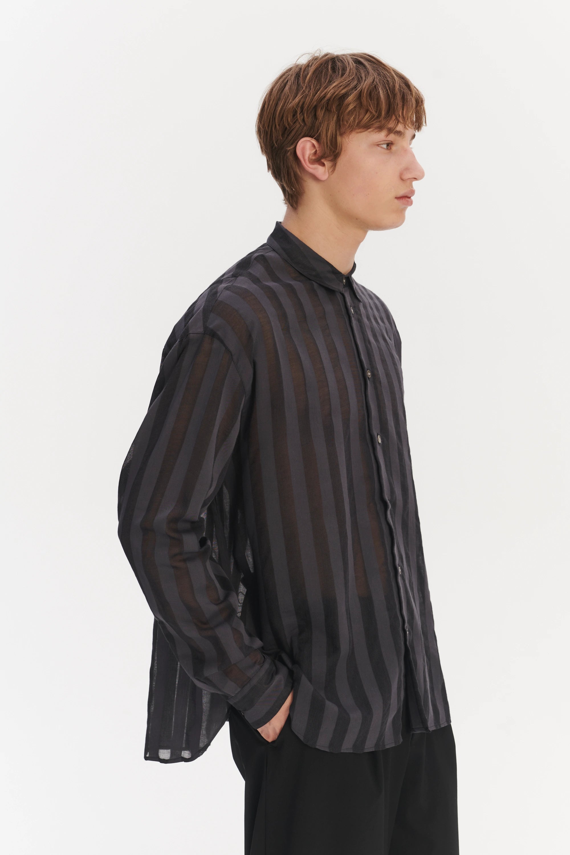Oversized Rider Shirt in a Black Airy Portuguese Cotton and Tencel