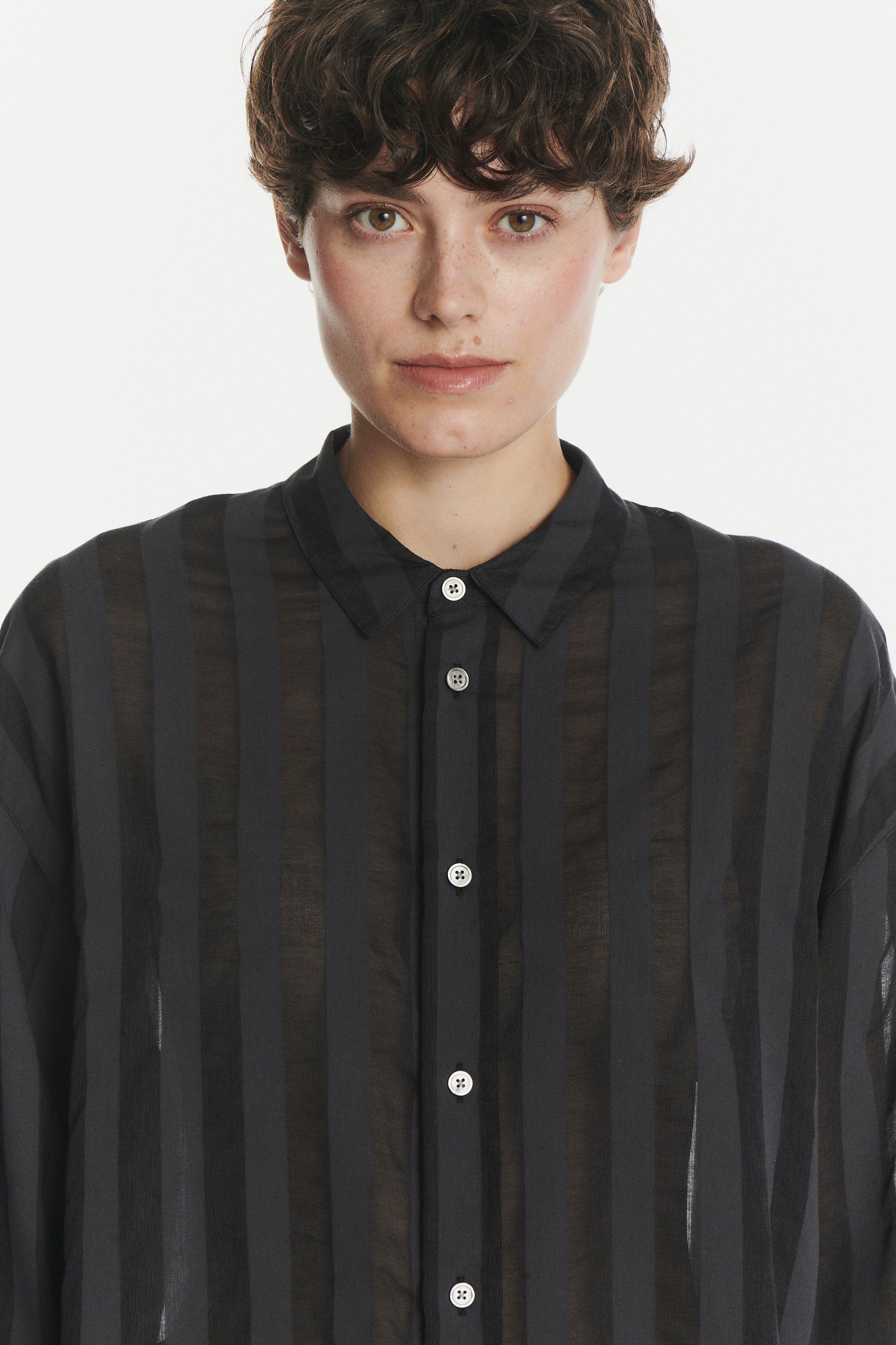 Oversized Rider Shirt in a Black Translucent and Airy Portuguese Cotton and Lyocell