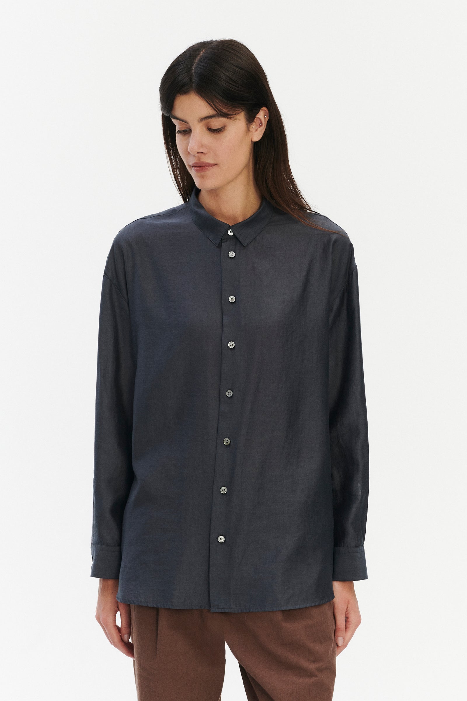 Oversized Arnhem Shirt in a Dark Grey Silky Japanese Blend of Lyocell