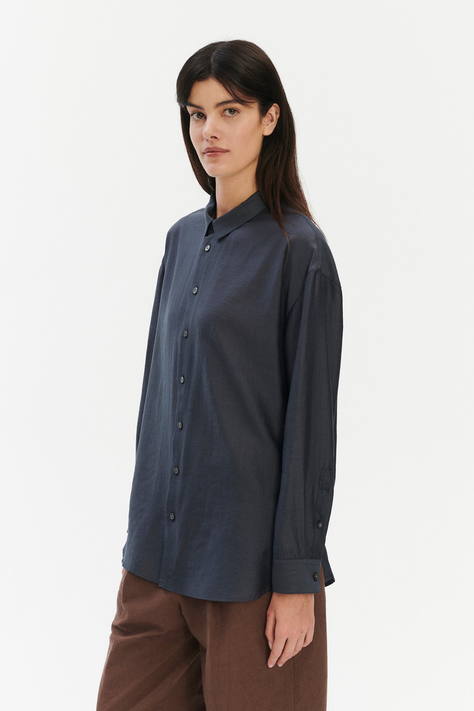 Oversized Arnhem Shirt in a Dark Grey Silky Japanese Blend of Lyocell