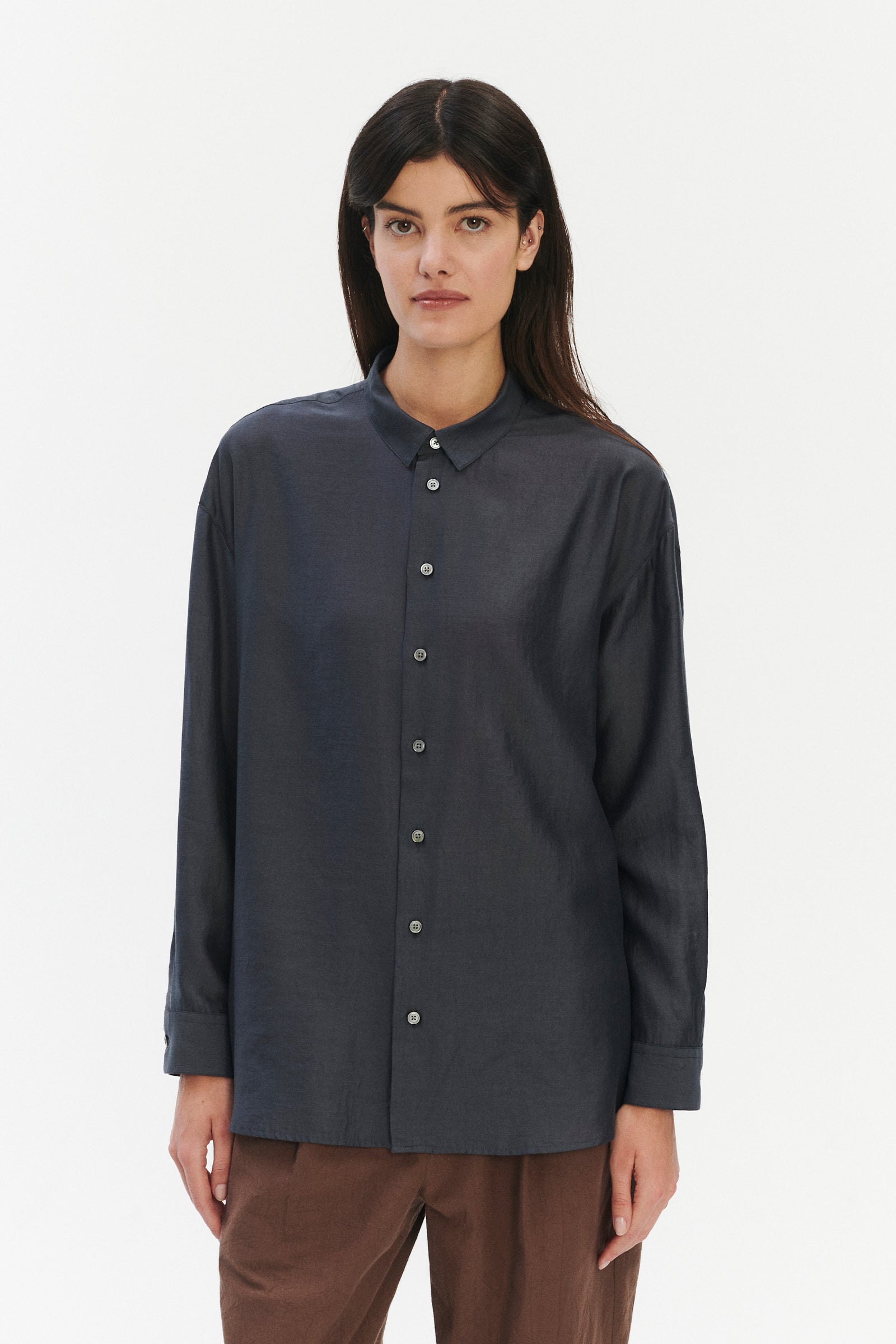 Oversized Arnhem Shirt in a Dark Grey Silky Japanese Blend of Lyocell