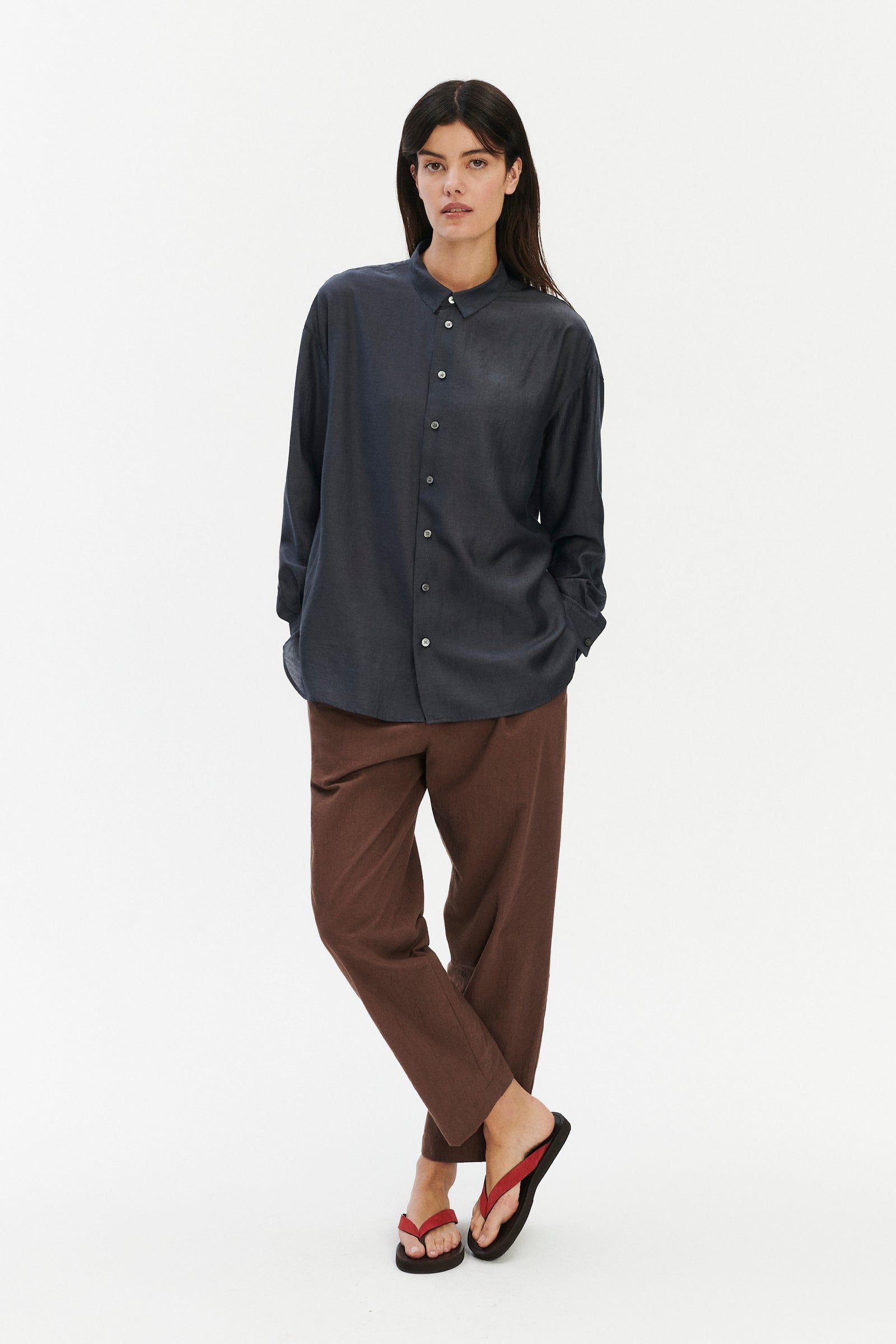 Oversized Arnhem Shirt in a Dark Grey Silky Japanese Blend of Lyocell