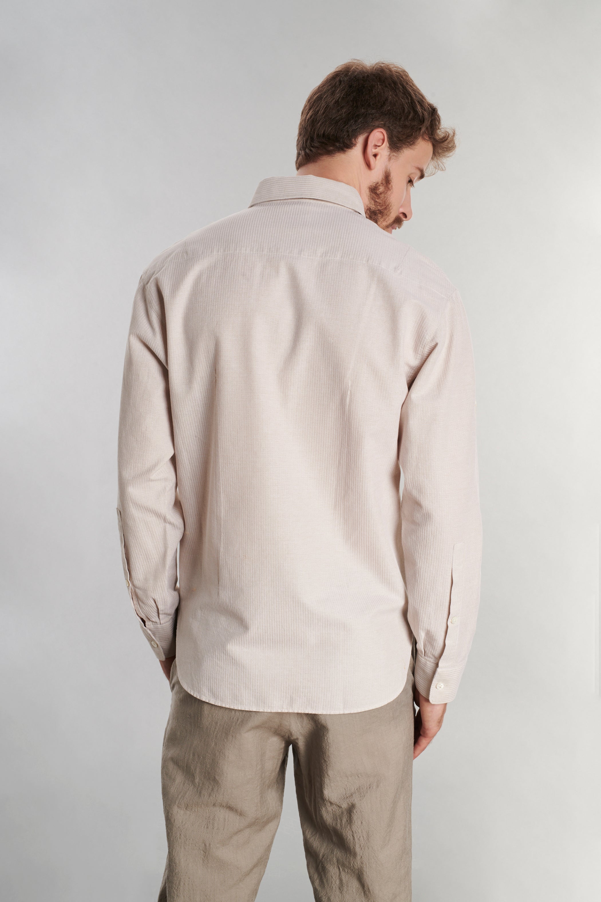 Feel Good Shirt in a Beige Structural Italian Cotton by Monti