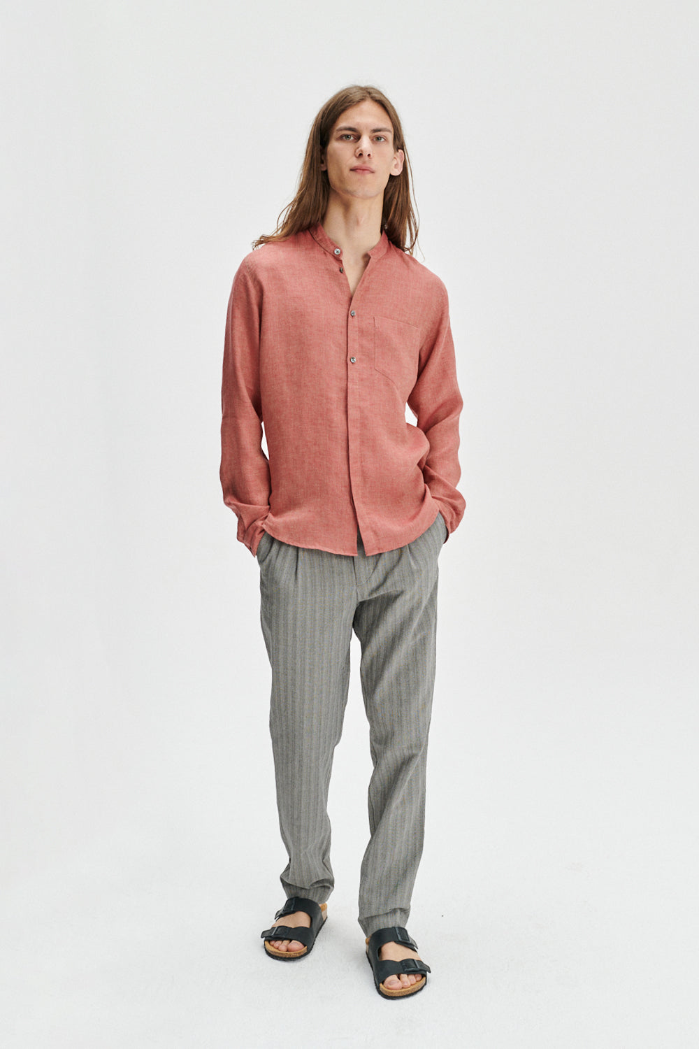 Zen Shirt in the Finest Ironstone Red Herringbone Italian Linen