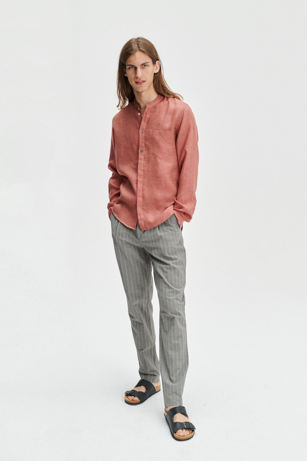 Zen Shirt in the Finest Ironstone Red Herringbone Italian Linen