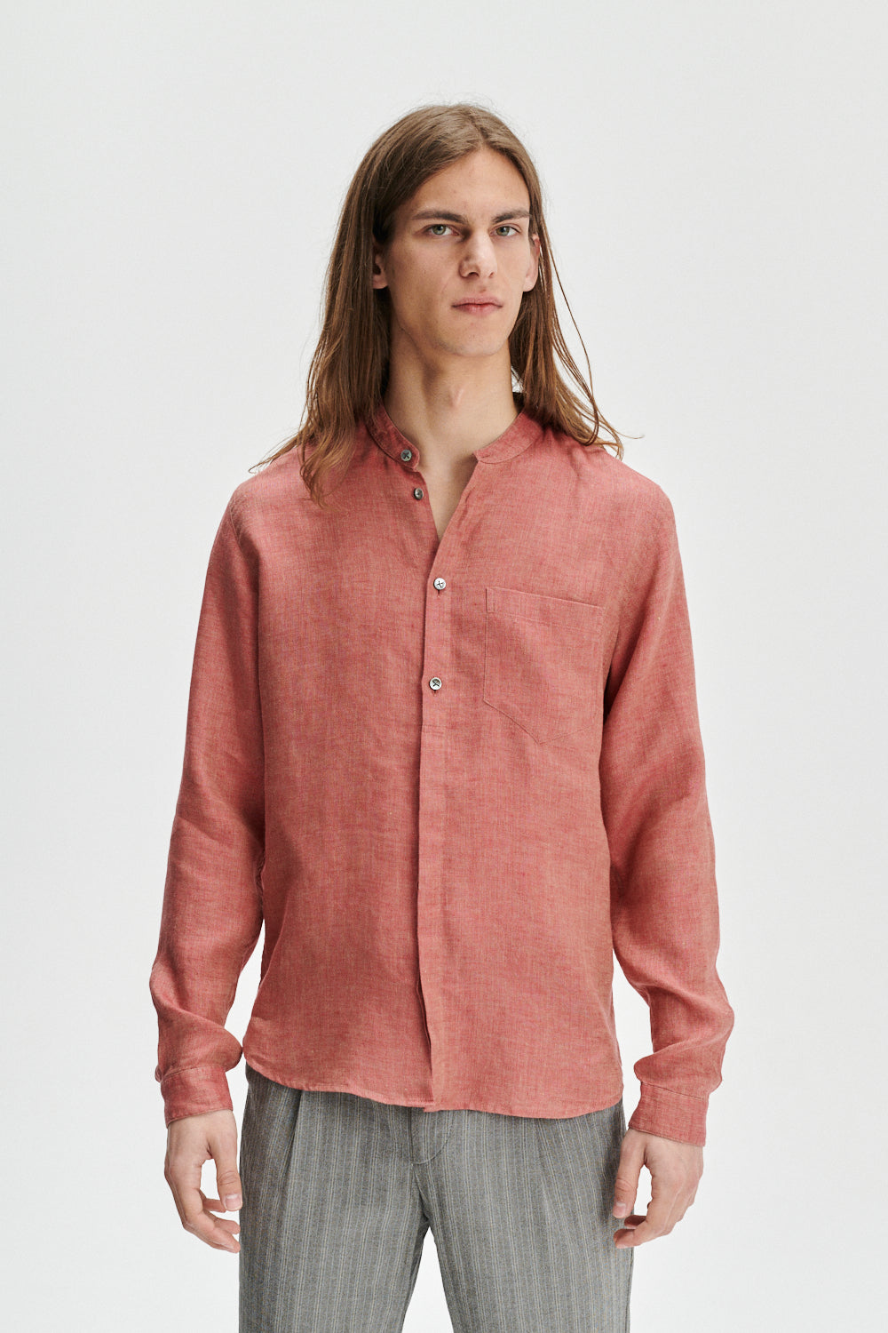 Zen Shirt in the Finest Ironstone Red Herringbone Italian Linen