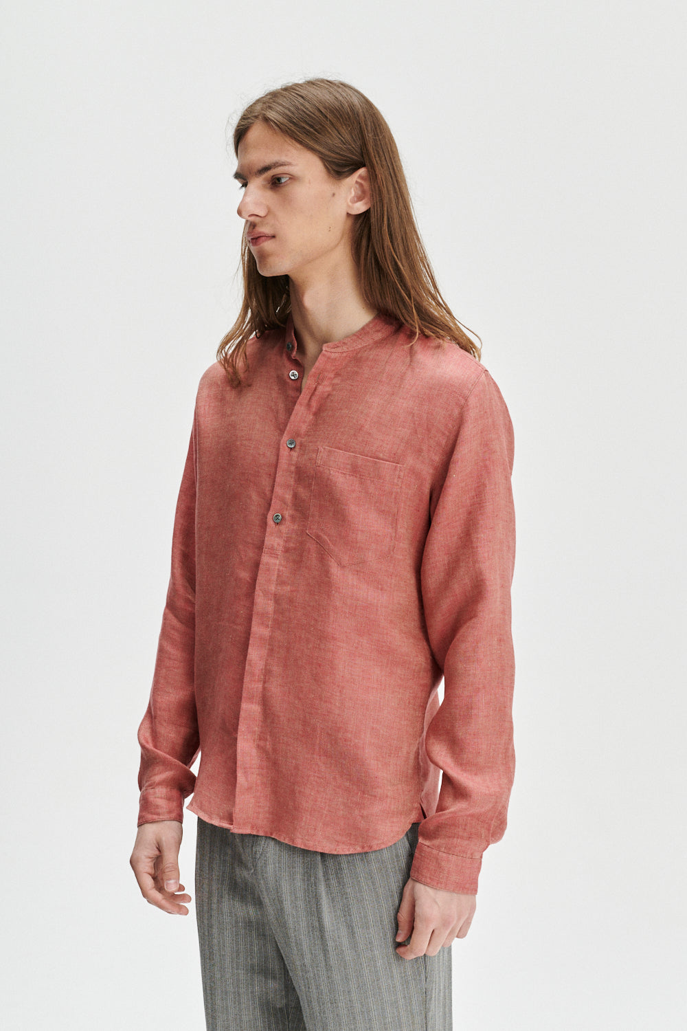 Zen Shirt in the Finest Ironstone Red Herringbone Italian Linen
