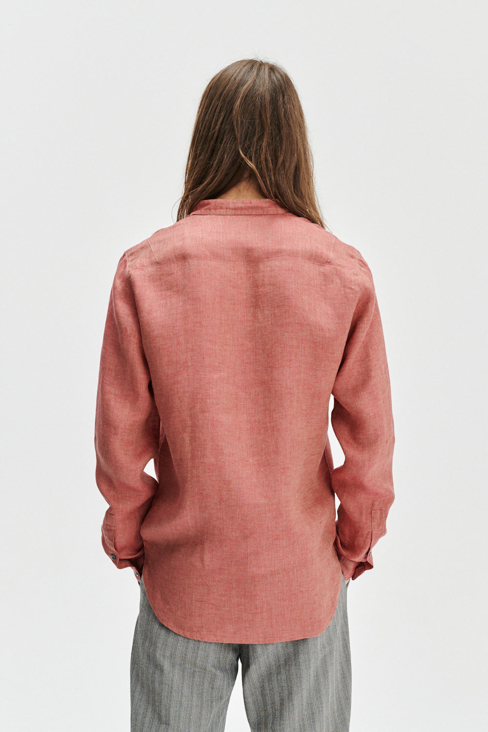 Zen Shirt in the Finest Ironstone Red Herringbone Italian Linen
