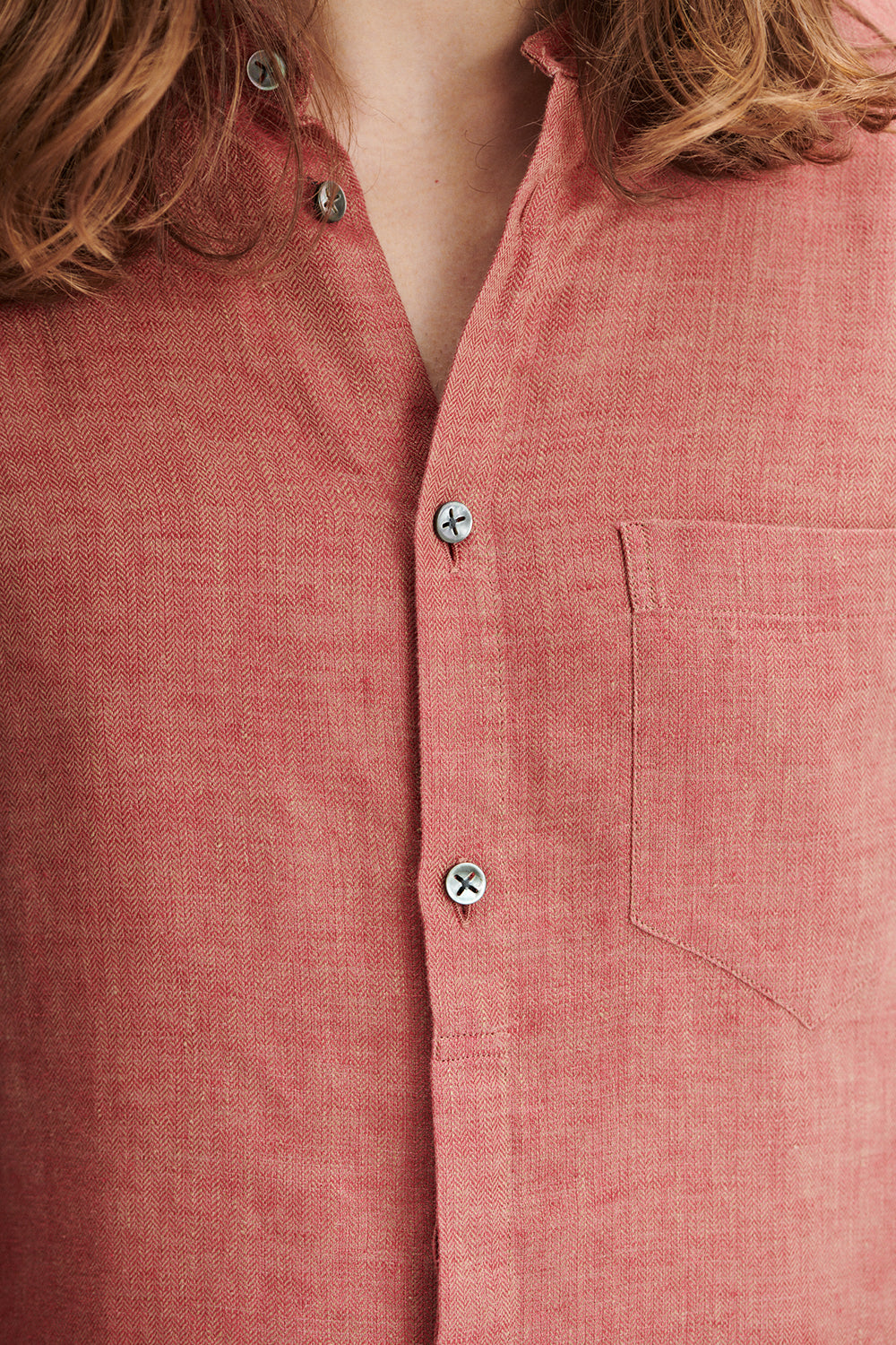 Zen Shirt in the Finest Ironstone Red Herringbone Italian Linen