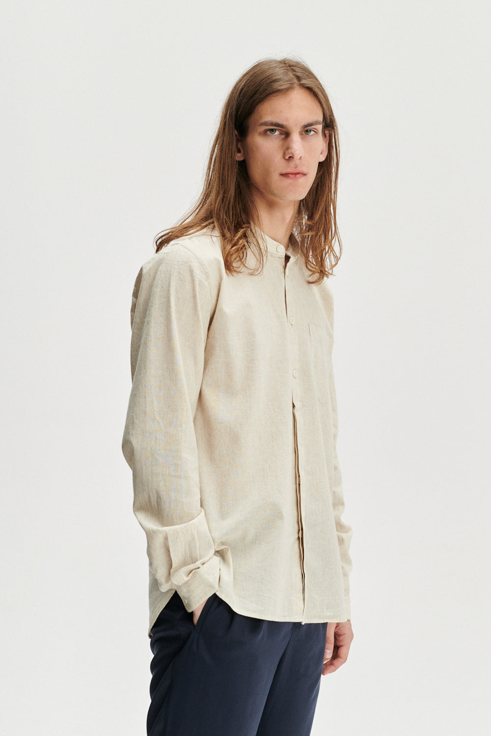 Zen Shirt in a Beige Japanese Organic Cotton and Linen