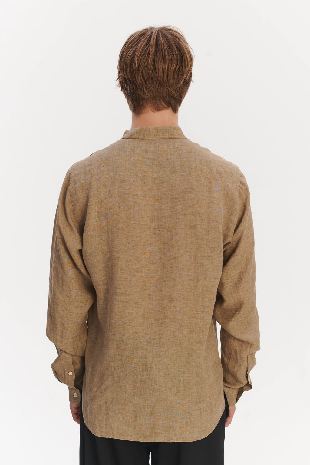 Zen Grandad Collar Shirt in a Khaki Portuguese Linen