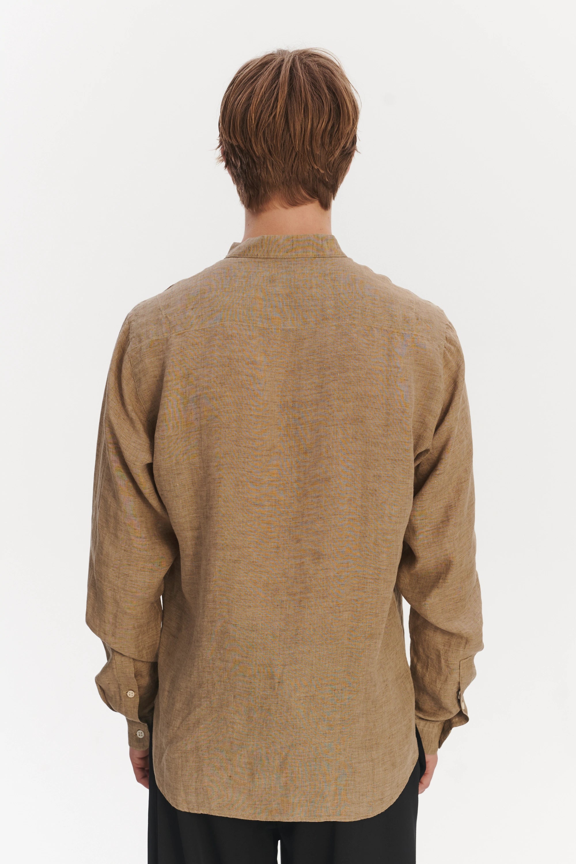 Zen Grandad Collar Shirt in a Khaki Portuguese Linen