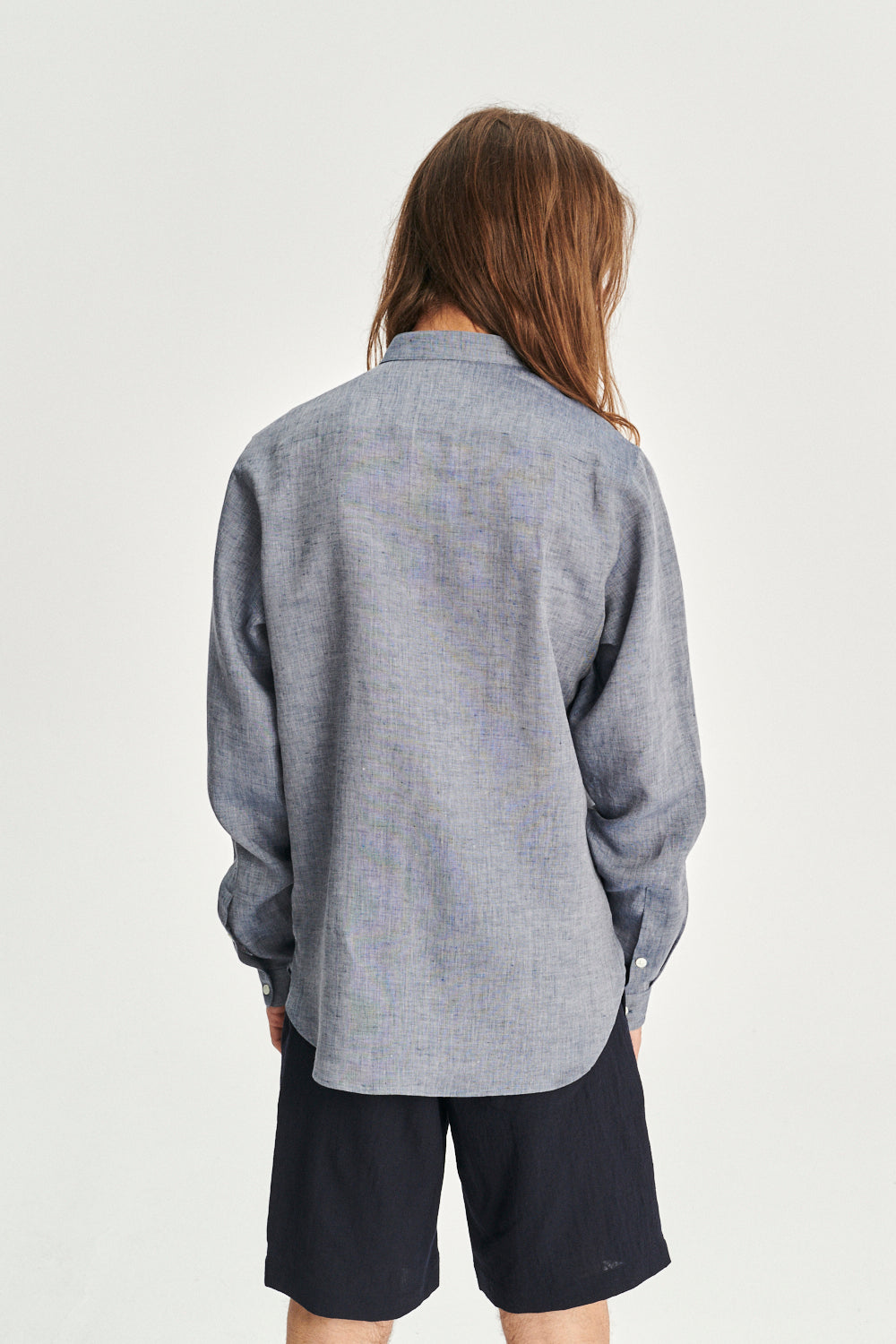 Zen Grandad Collar Shirt in a Blue Portuguese Linen