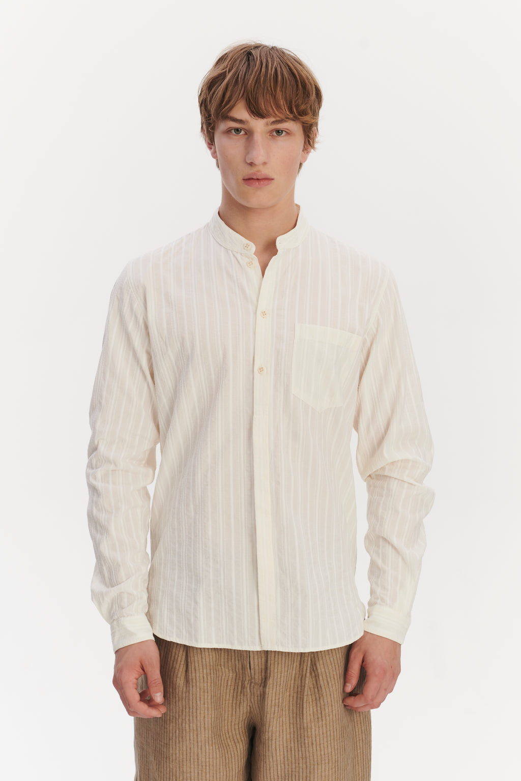 Zen Shirt in an Off-White Structural Tonal Striped Italian Cotton