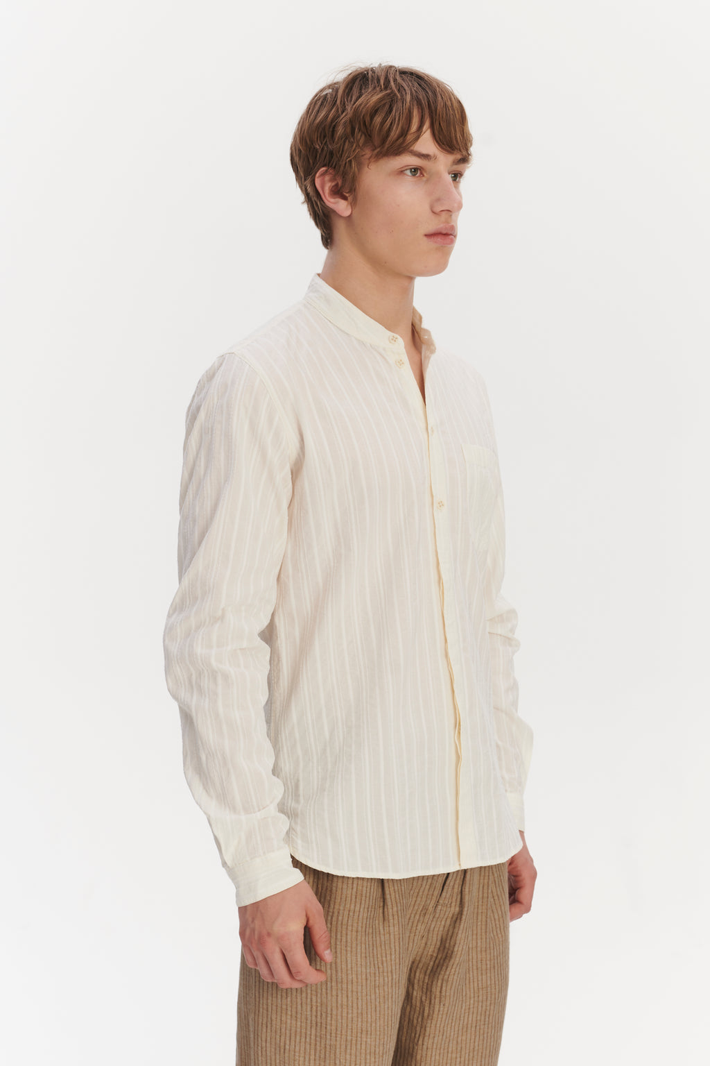 Zen Shirt in an Off-White Structural Tonal Striped Italian Cotton