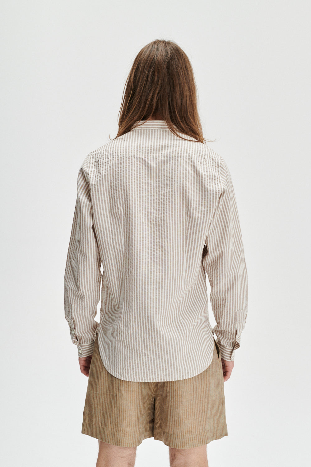Zen Grandad Collar Shirt in a Beige Italian Cotton and Linen